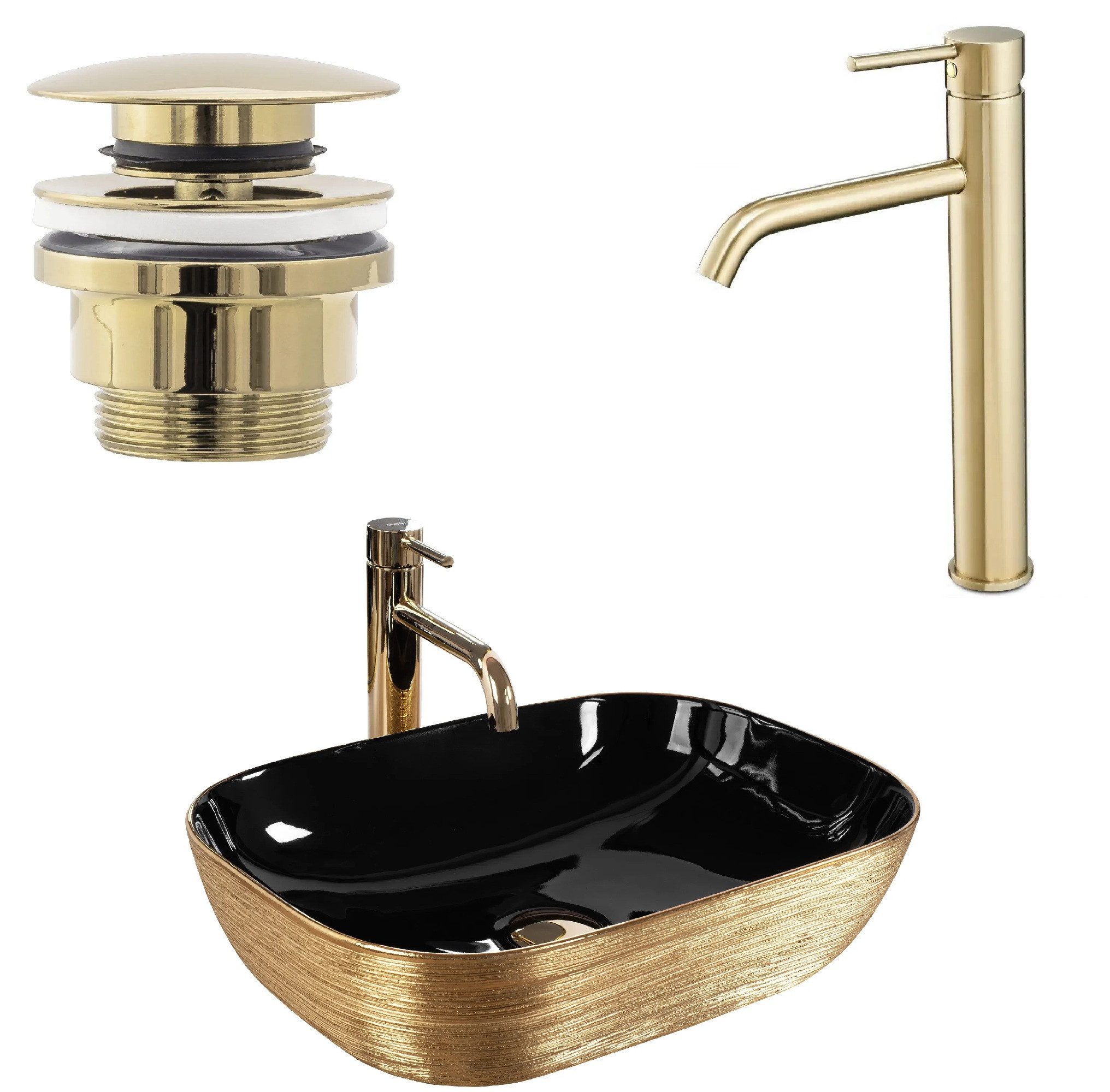 wohnwerk.idee Aufsatzwaschbecken Designer Waschbecken mit gebürstetem Gold, günstig online kaufen