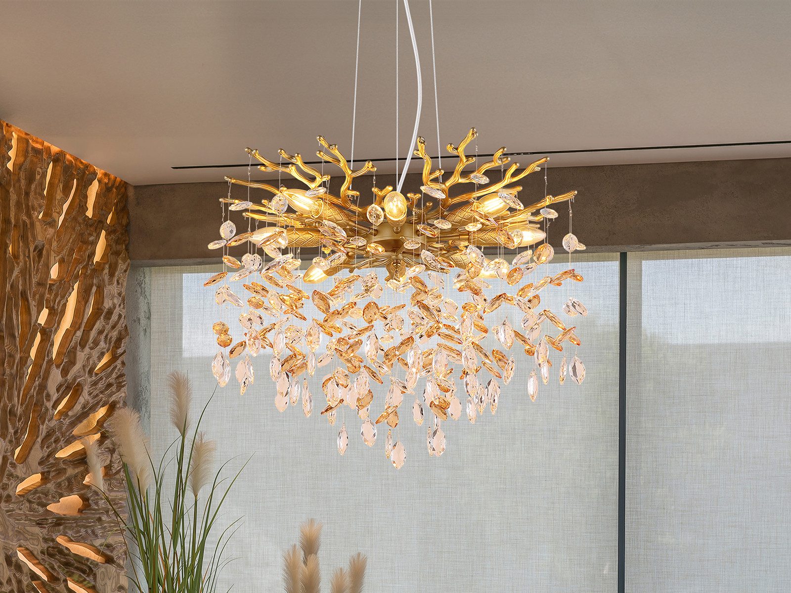 GLOBO LIGHTING LED Kronleuchter mit Kristall 2-farbig Ø 60cm, Dimmfunktion, LED wechselbar, Warmweiß, ausgefallene Pendelleuchte groß für Esstisch, Esszimmer-Lampe hängend