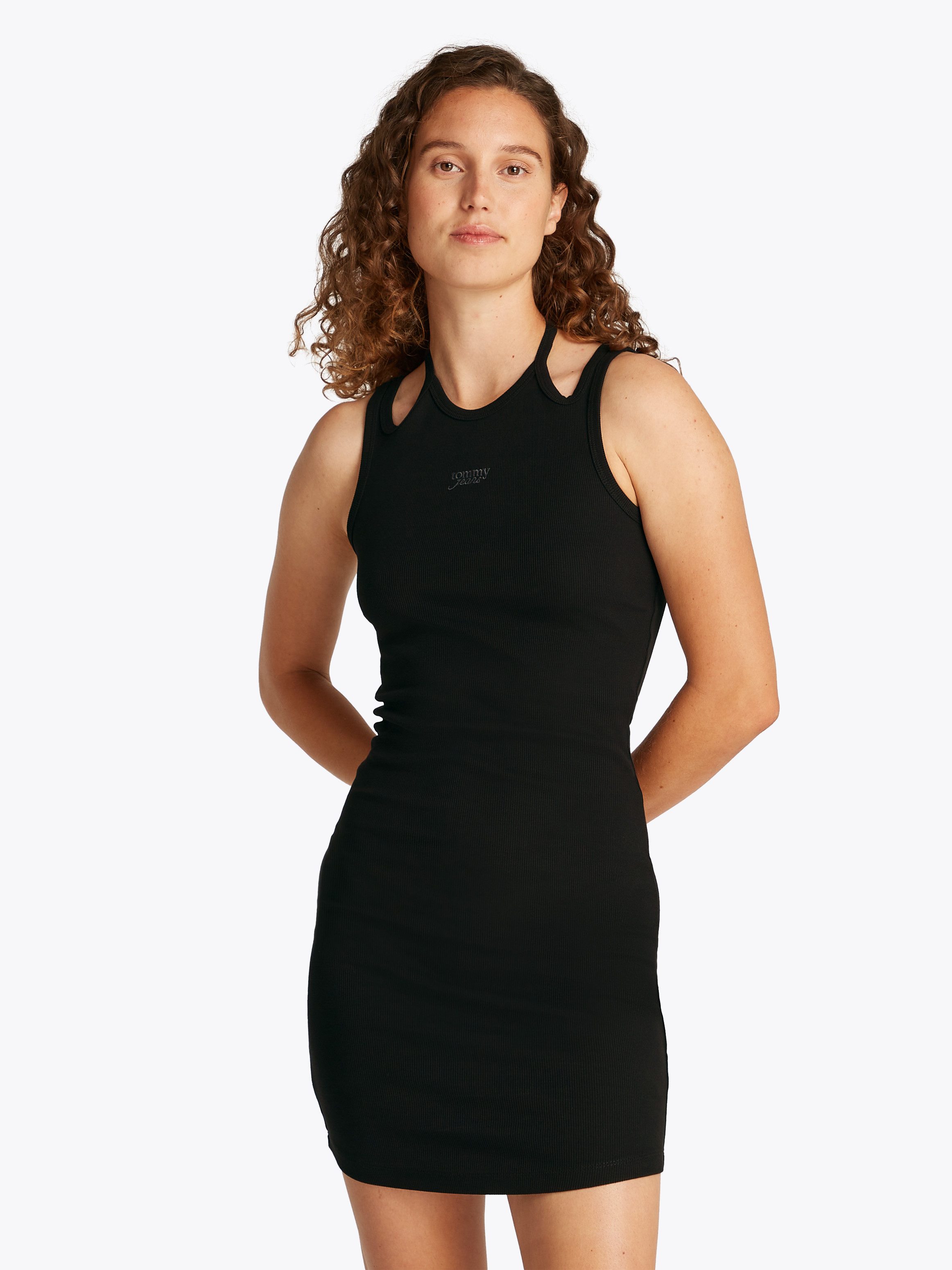 Tommy Jeans Minikleid TJW TIE DETAIL GMD SCRIPT DRESS mit Bindeband, Logost günstig online kaufen