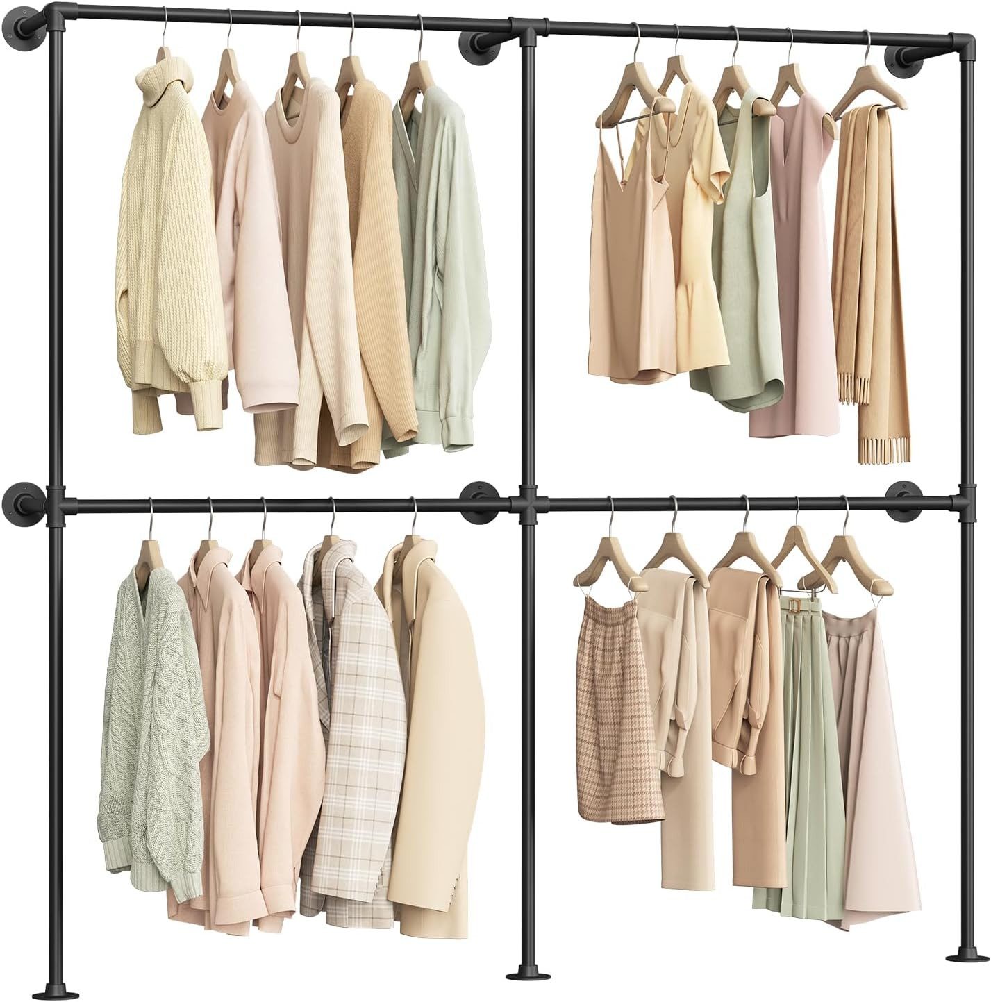 Woltu Kleiderständer, Offener Garderobenständer Wandmontage, Schwarz, günstig online kaufen