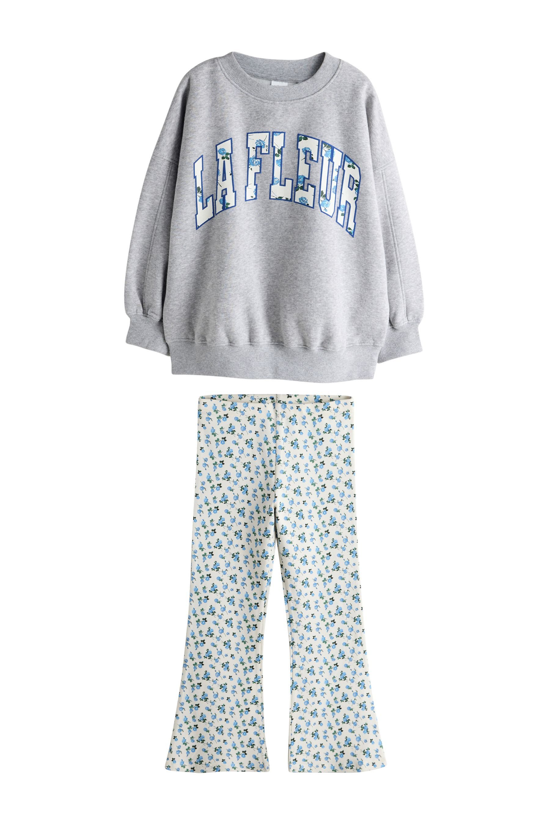 Grey/Blue Floral Slogan