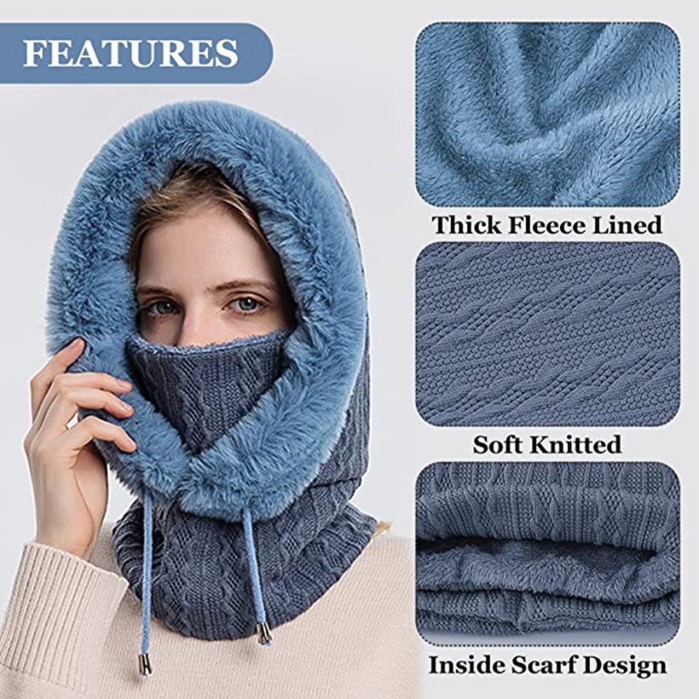 Mütze Mütze blau Schal Winter,Sturmhauben Damen Winddichte Vollgesichtsmaske & Kapuzen XDeer Schal,Mütze Schal Wintermützen,Strickmützen,Warme