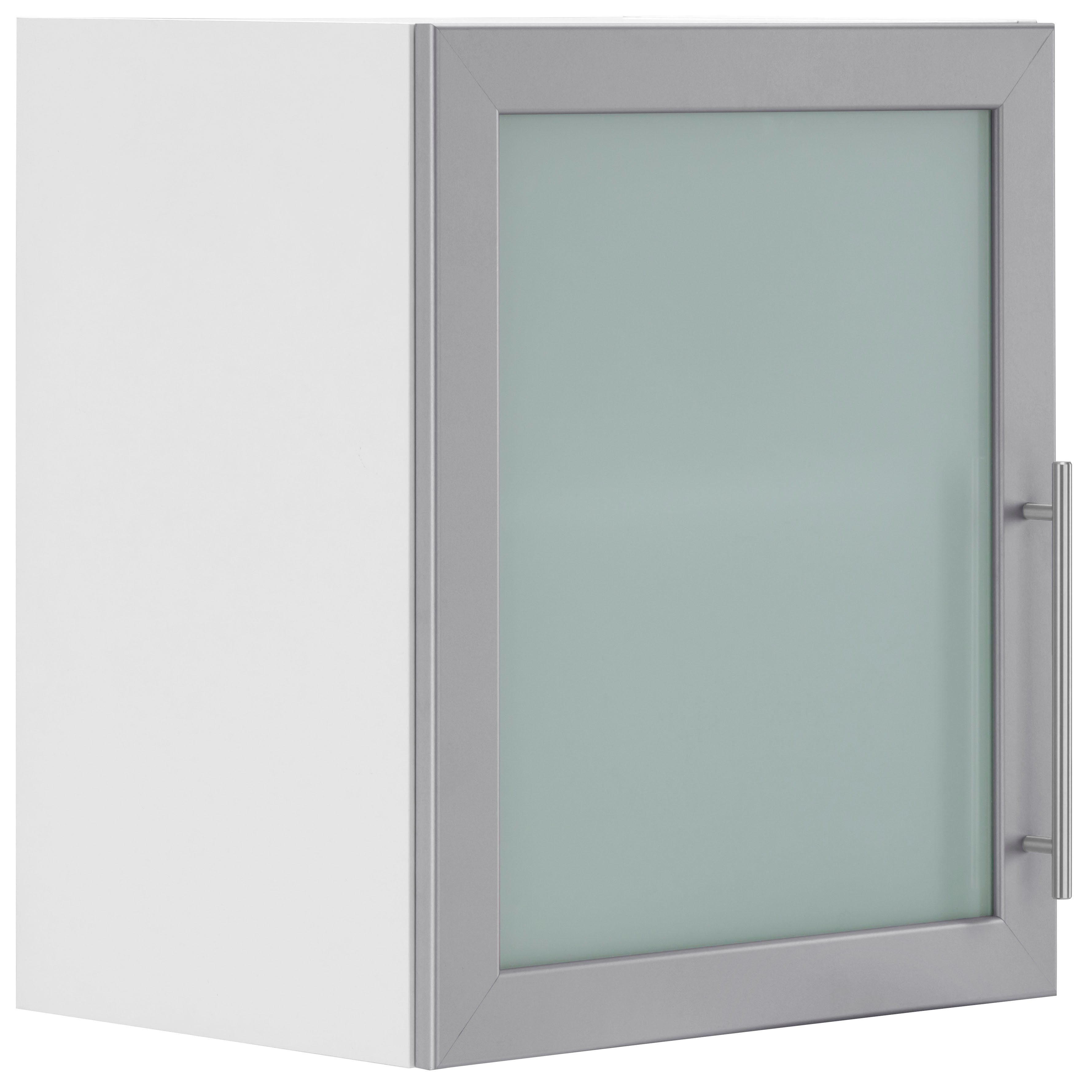 wiho Küchen Glashängeschrank Cali mit alufarbener Glasrahmentür Front: alufarben, Korpus: Weiß | Weiß | Hängeschränke