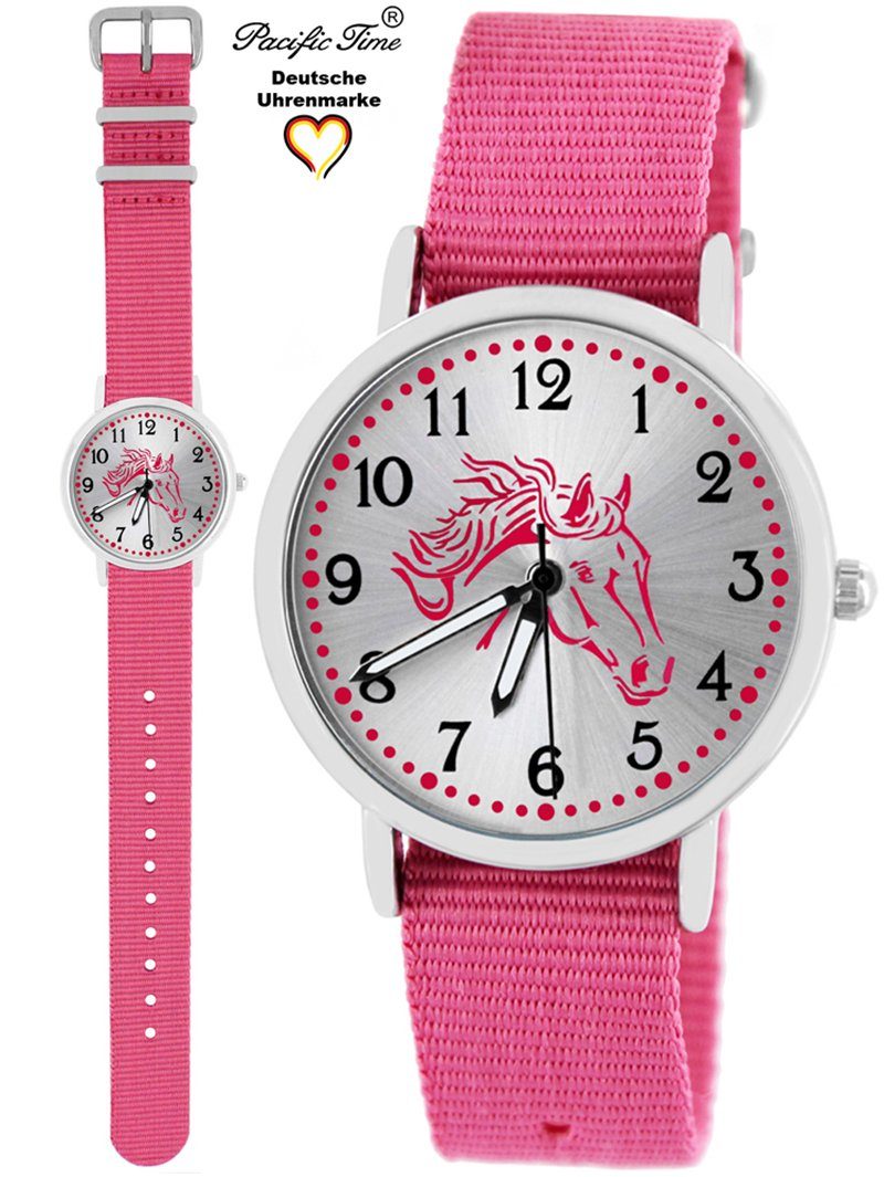 Pacific Time Quarzuhr Set Kinder Armbanduhr Pferd Wechselarmband und Schmuckset, (mit 925er Schmuckset), Mix und Match Design - Gratis Versand