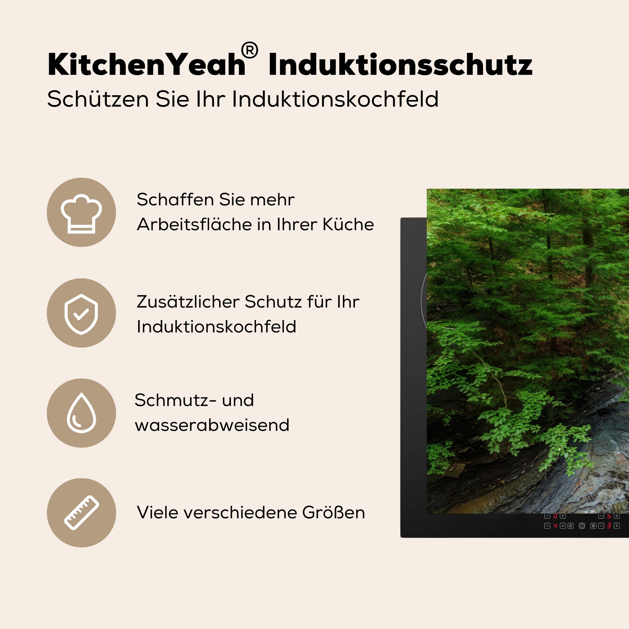 Ceranfeldabdeckung cm, im Bach für von Schutz Induktionskochfeld tlg), Herdblende-/Abdeckplatte 81x52 Vinyl, Fließender (1 Wald MuchoWow die Ohio, küche,