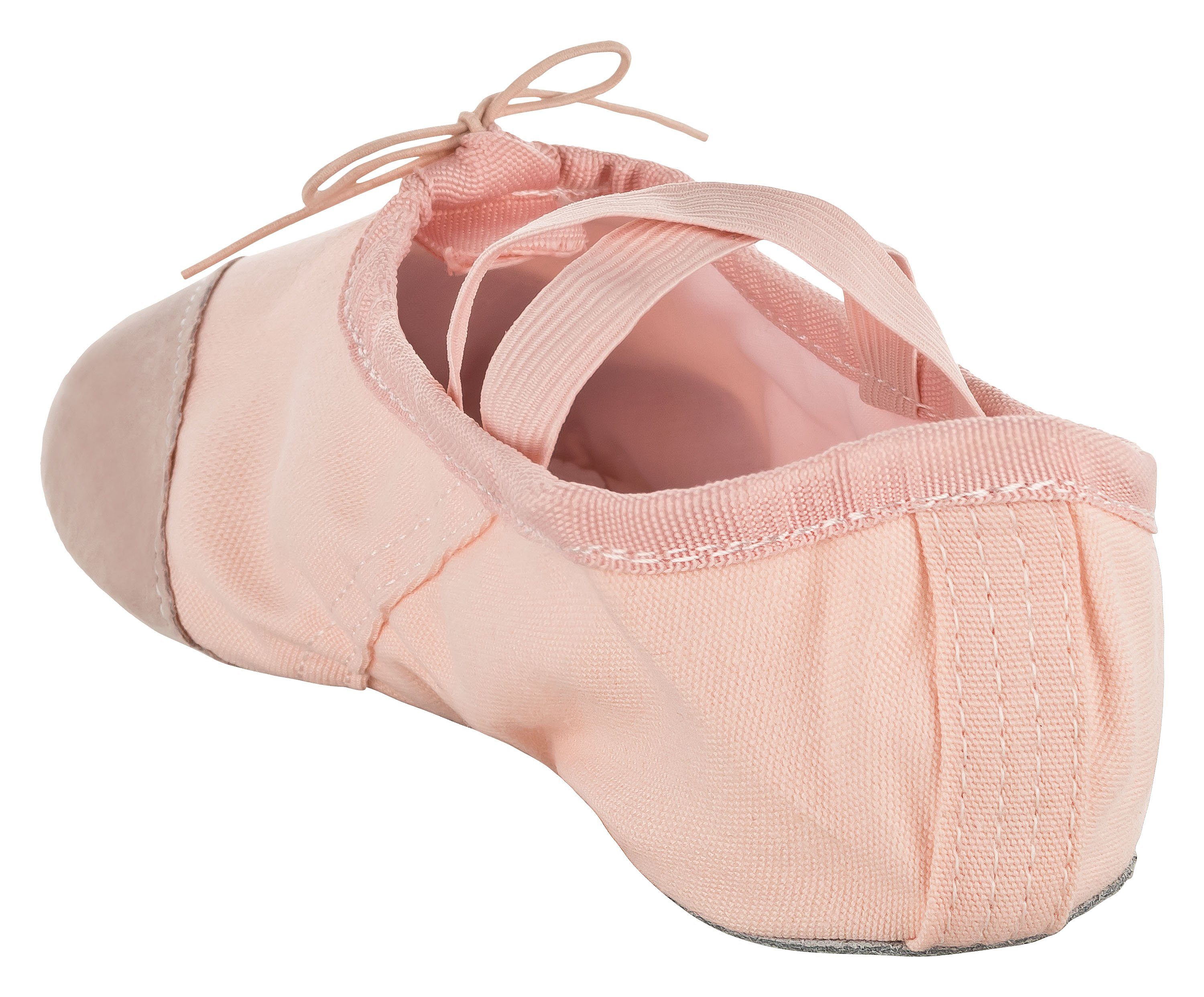 tanzmuster Ballettschuhe Robin und für geteilter Lederkappe rosa-apricot Mädchen Ballettschläppchen Tanzschuh mit Ledersohle