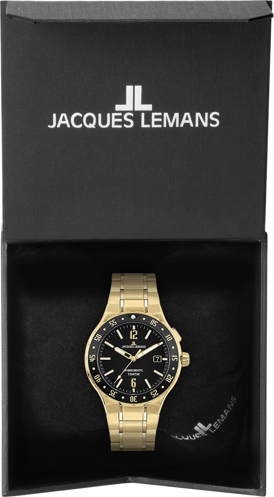 Lemans gold, Jacques Hybromatic, Kineticuhr 1-2109J schwarz