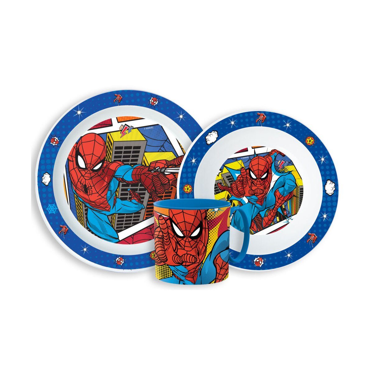 Spiderman Kindergeschirr-Set Spiderman Grid Geschirrset Mikro Kunststoff mit Becher