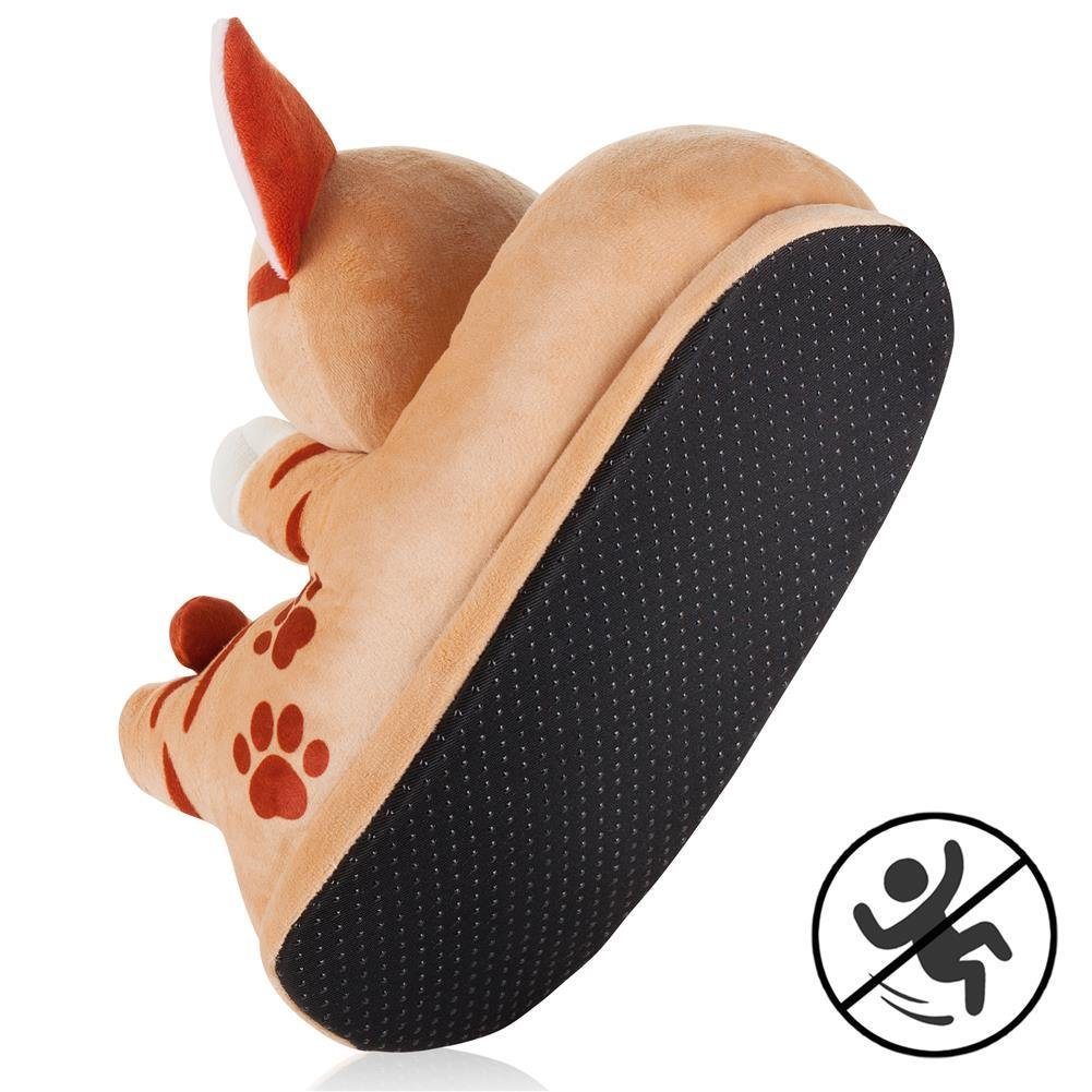 Corimori Tier Pantoffeln für Kinder Einheitsgröße 25-33,5 Plüsch Hausschuhe (Packung, Geschenk) EU Einheitsgröße 25-33,5 Leeroy der Kater für Kinder, Jungen, Mädchen