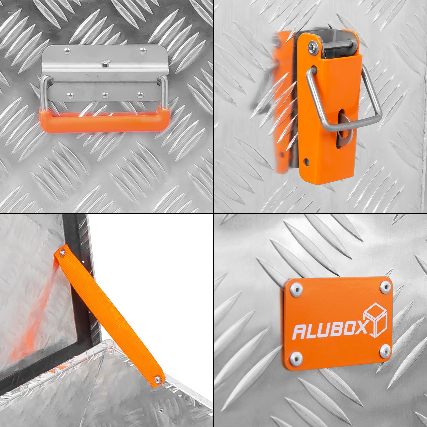ALUBOX Aufbewahrungsbox mit Deckel Alukiste Riffelblech (75 Liter), Fangbänder im Deckel - Dichtung im Deckel - 1,5 mm Blechstärke
