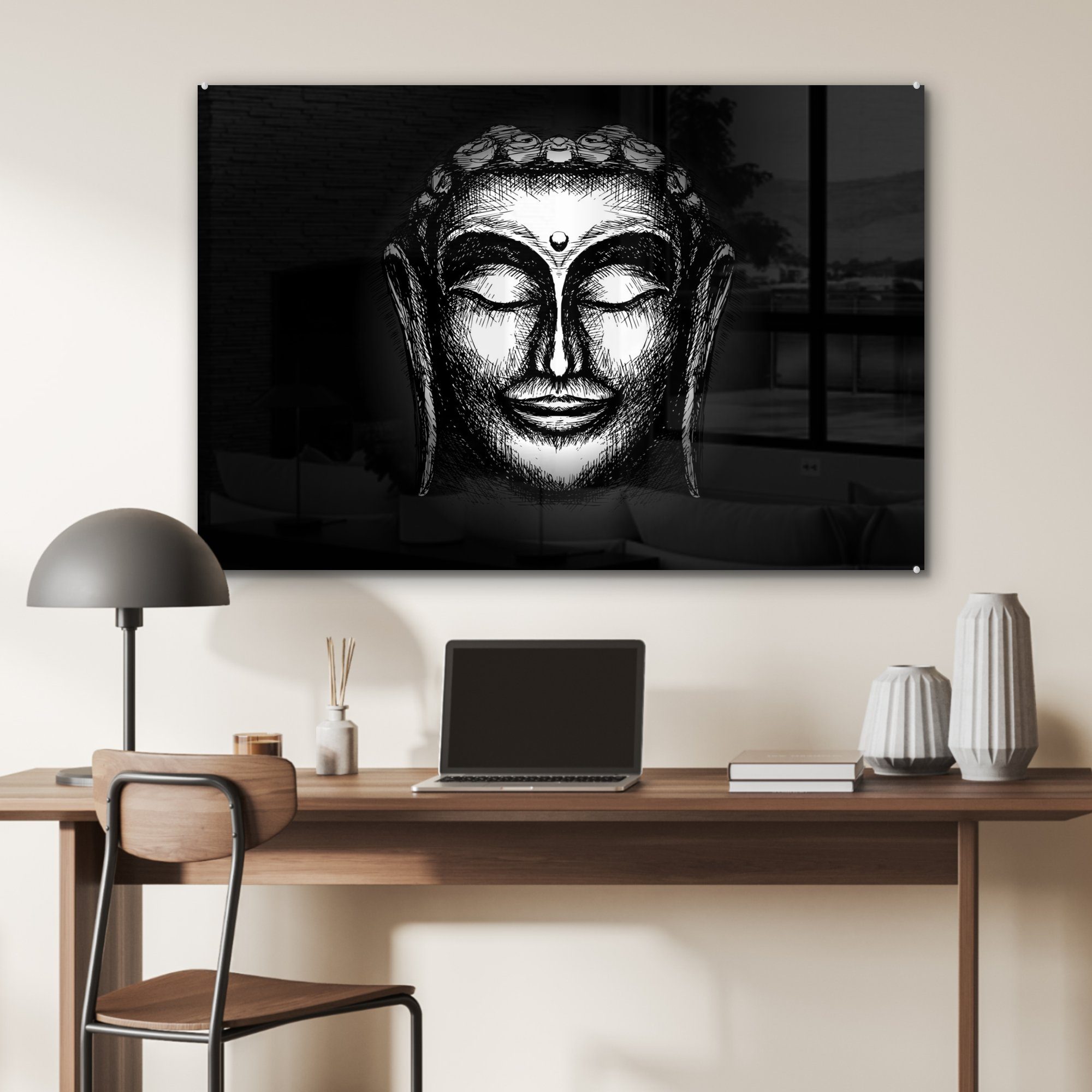 - Gesicht Wohnzimmer Acrylglasbilder - Schlafzimmer Acrylglasbild (1 Buddha Silber, MuchoWow St), &
