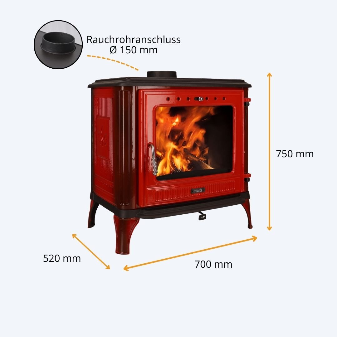 365 Kaminofen 365® Ferrox 75 rot emailliert 10,5 kW Gusseisen A+, 10,5 kW