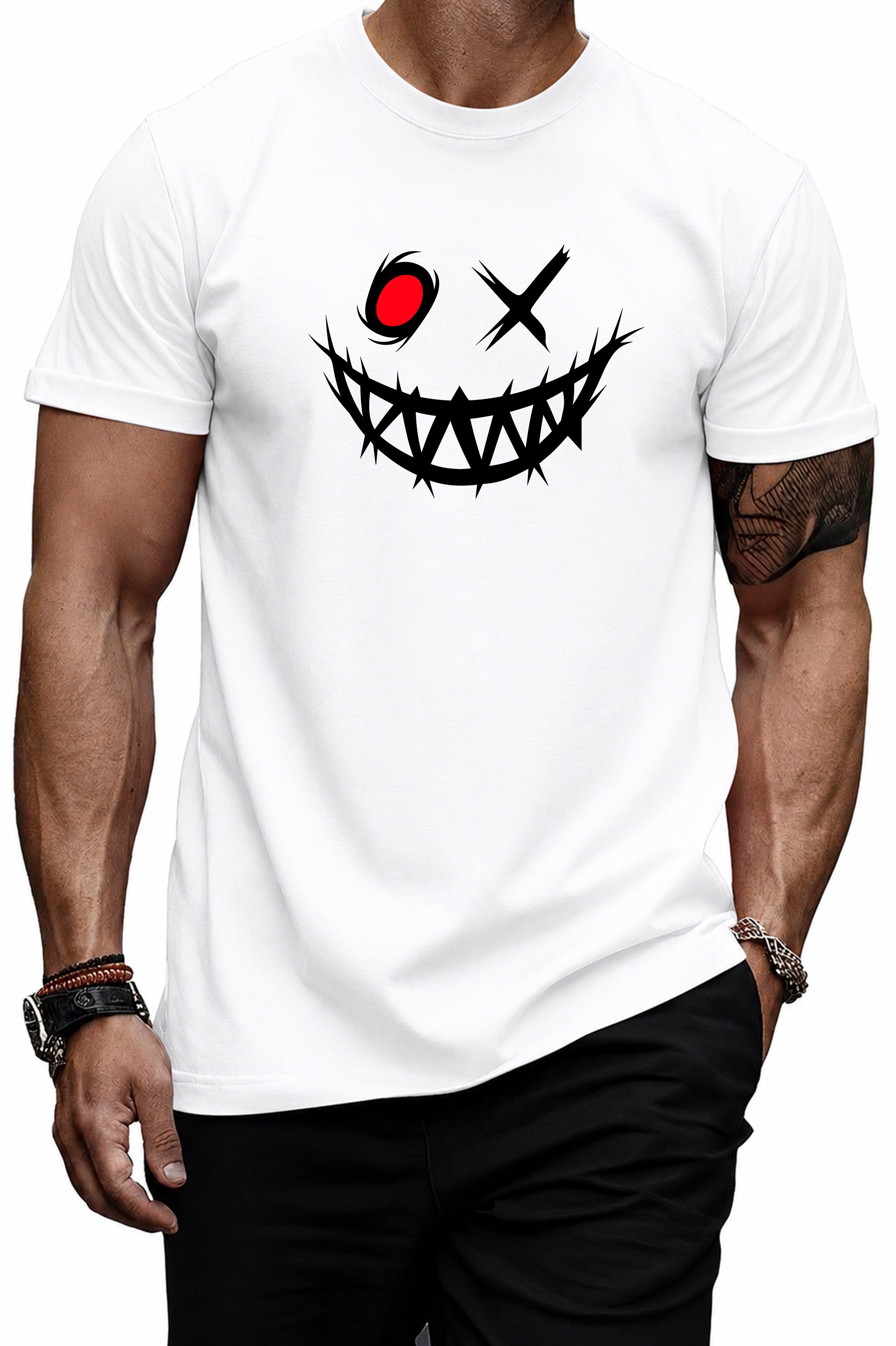 Banco T-Shirt Herren Shirt Rundhals Sommer Basic "Scary Smiley" aus 100% Baumwolle