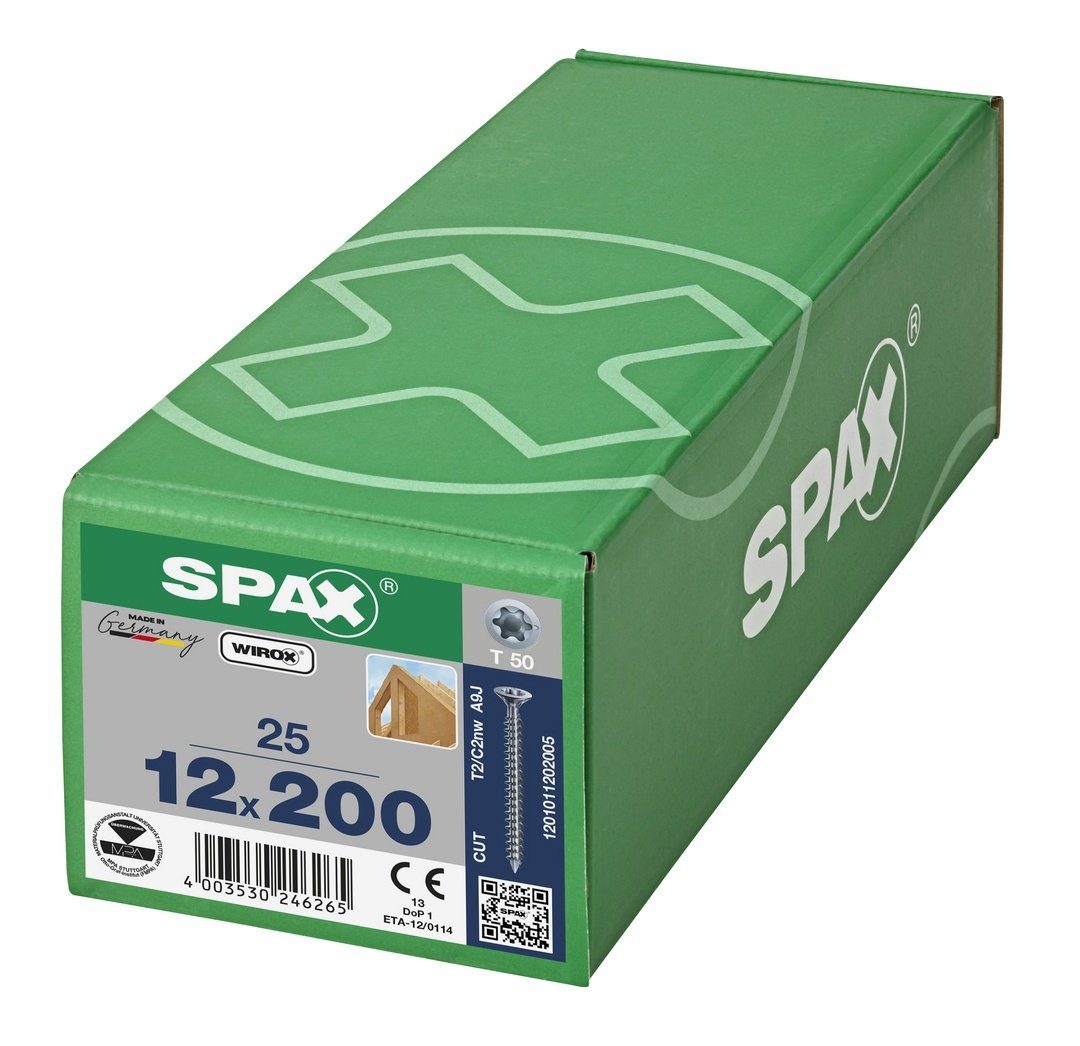 SPAX 25 weiß mm St), verzinkt, (Stahl Holzbauschraube, Spanplattenschraube 12x200