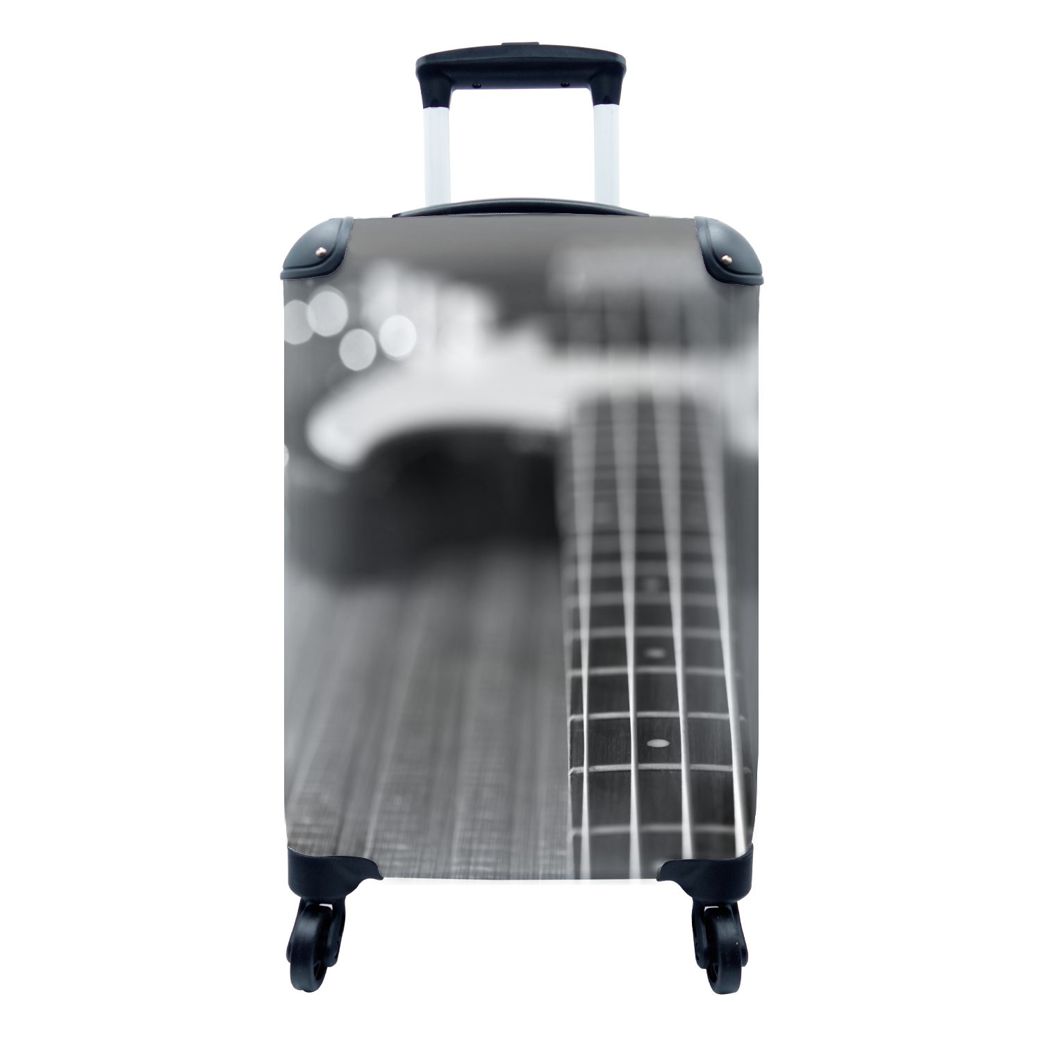 MuchoWow Handgepäckkoffer Eine Bassgitarre, die auf dem Boden liegt - schwarz und weiß, 4 Rollen, Reisetasche mit rollen, Handgepäck für Ferien, Trolley, Reisekoffer