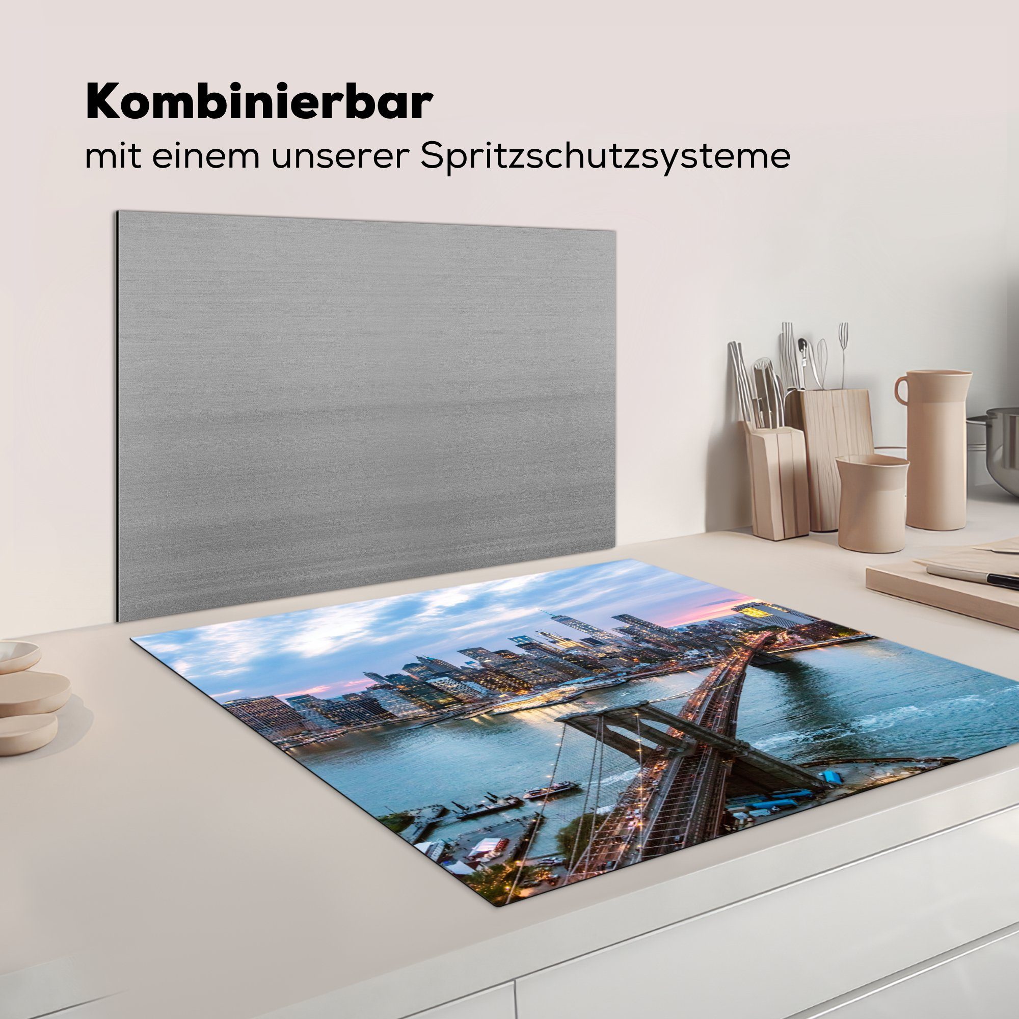 Bunte (1 küche Vinyl, für des MuchoWow Ceranfeldabdeckung, 78x78 New Luftaufnahme York, Herdblende-/Abdeckplatte cm, Arbeitsplatte Hudson tlg), in