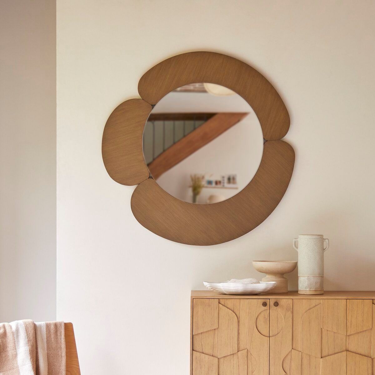 Tikamoon Spiegel Spiegel mit hellem 110 Mindiholz-Rahmen 110 cm x