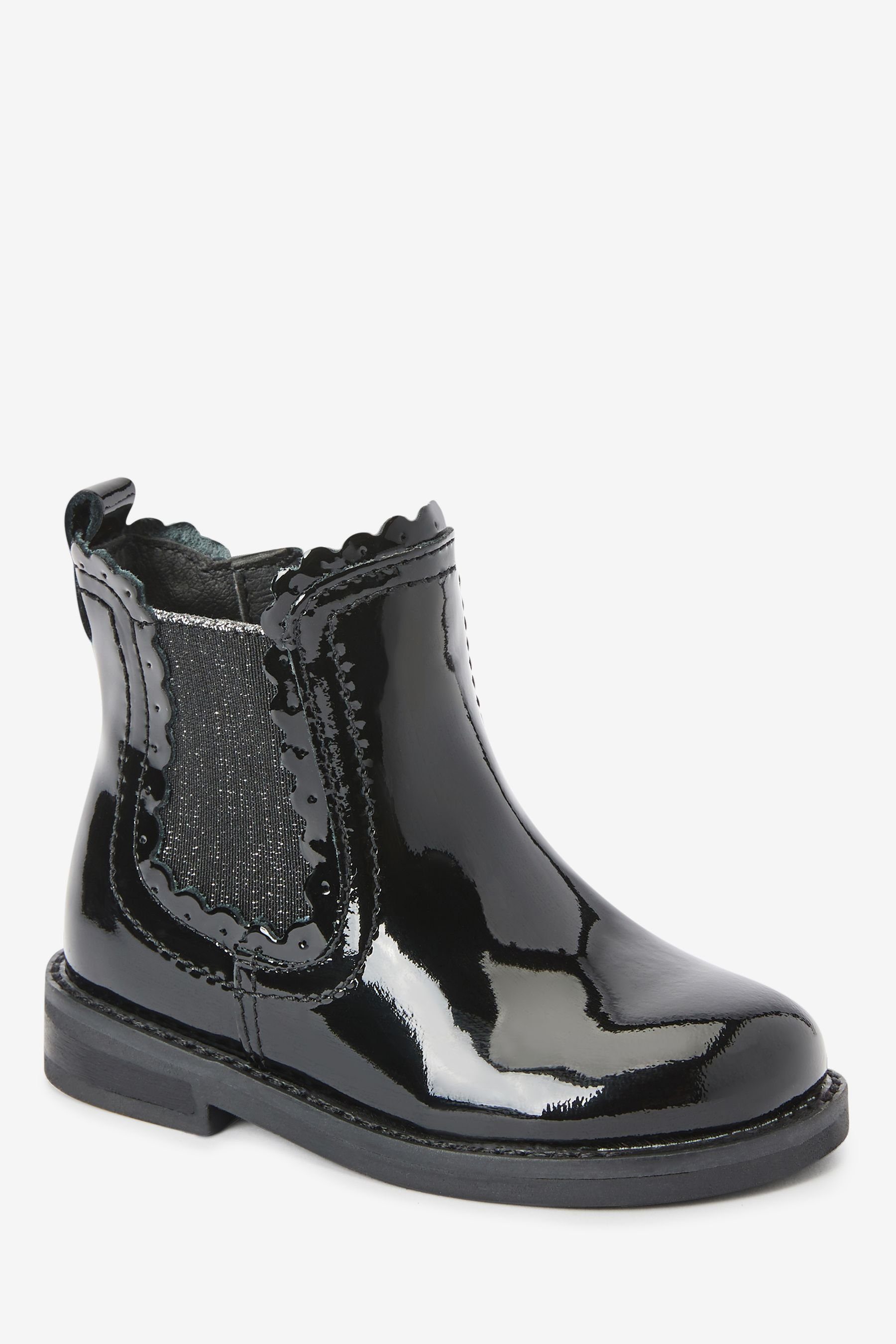 Black Patent Leather (1-tlg) Next Chelsea-Stiefel Little Bogenkanten mit Luxe™ Chelseaboots