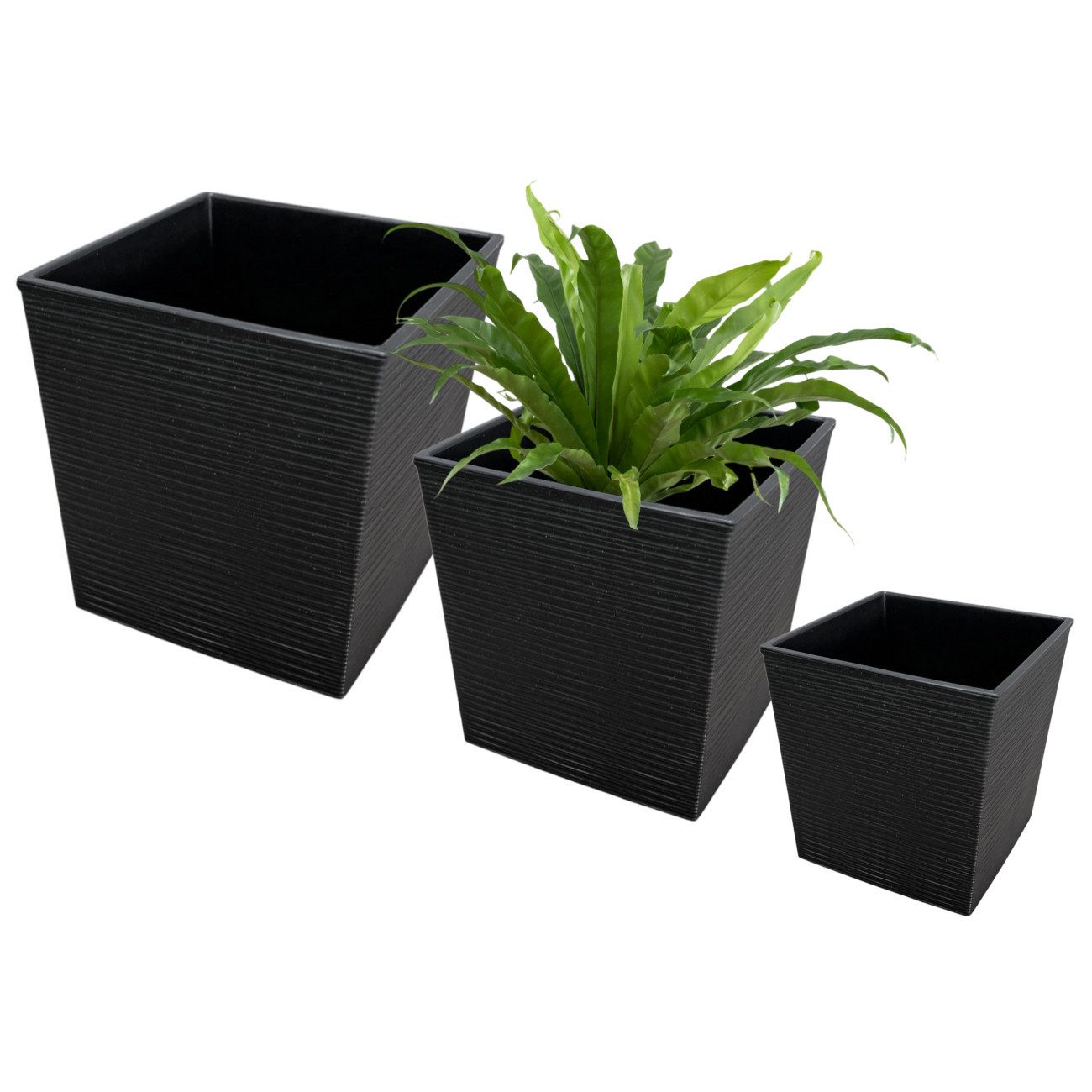 Engelland Pflanzkübel 3er Set Blumentöpfe aus recyceltem Kunststoff & Holz, WPC, Rillenoptik (Vorteils-Set, 3 St., UV-beständig, quadratisch, wetterfest), Blumenkübel für Garten, Balkon, Terrasse, Innen- und Außenbereich