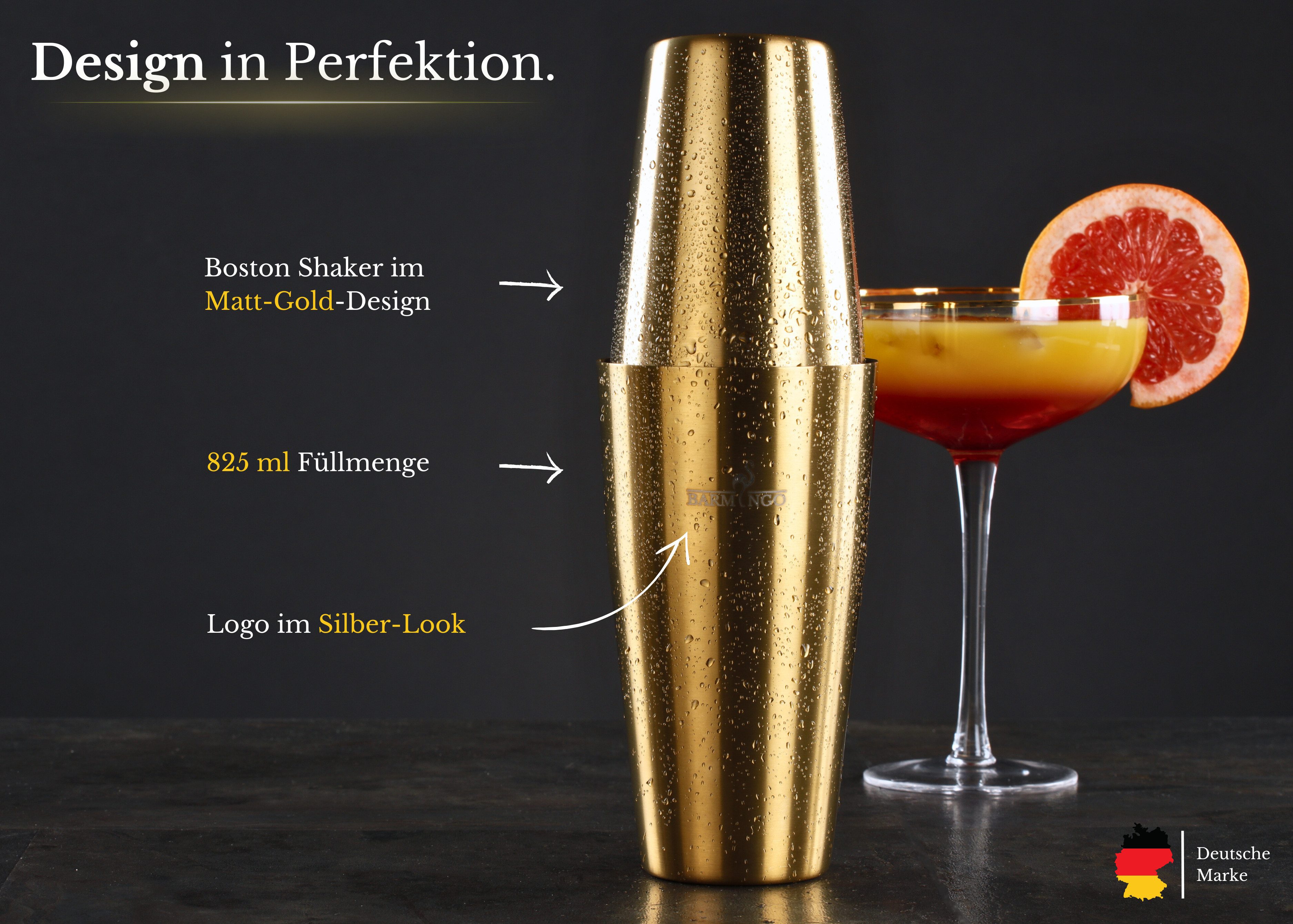 BARMINGO Cocktail-Set Edelstahl Boston Cocktail Shaker Set (825 ml) mit Bar Zubehör, (Cocktailshaker Set, 11-tlg., Für Profis und Anfänger), Cocktail Zubehör mi – Bild 4 von 5
