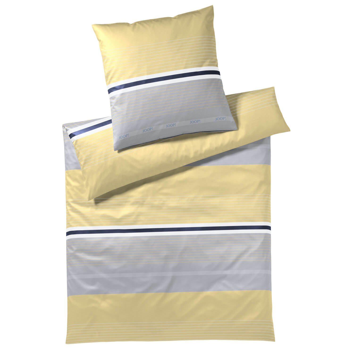 JOOP! Постельное белье Fit 4091 03 Lemon Mako Satin, Mako-Satin, 3 teilig, Gestreift, Linien, Schriftzug