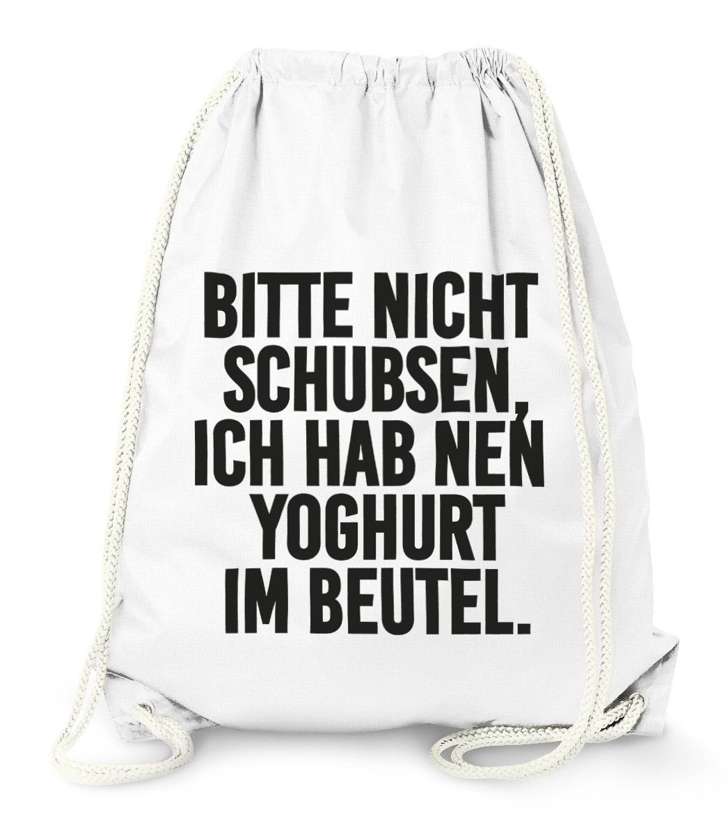 MoonWorks Turnbeutel Turnbeutel, Bitte nicht schubsen ich hab nen Joghurt im Beutel, Moonworks® weiß | Canvas-Taschen