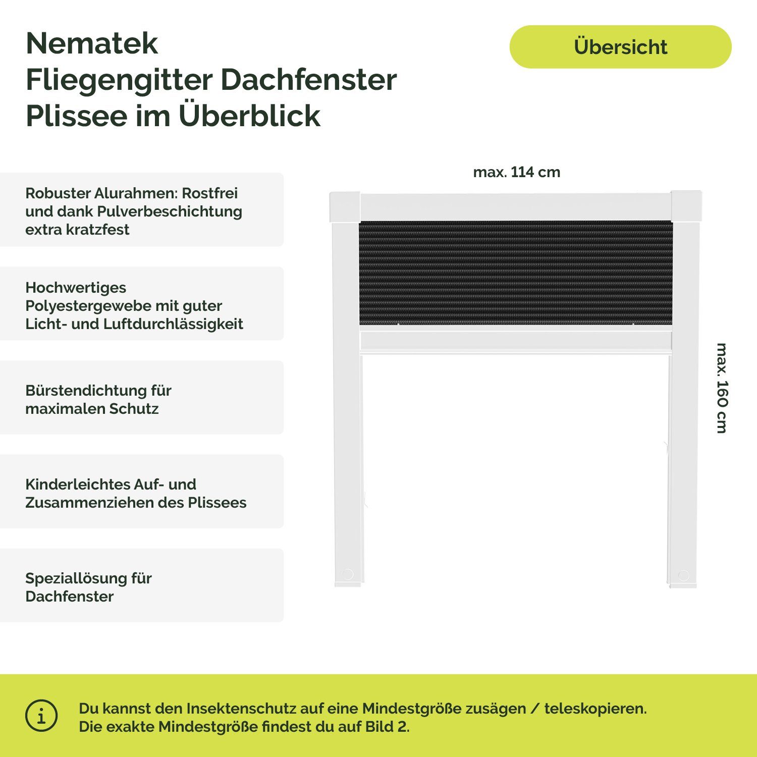 Nematek Insektenschutzplissee Nematek Fliegengitter UNO-Plissee für Dachfenster Insektenschutz Dachfensterplissee in verschiedenen Größen