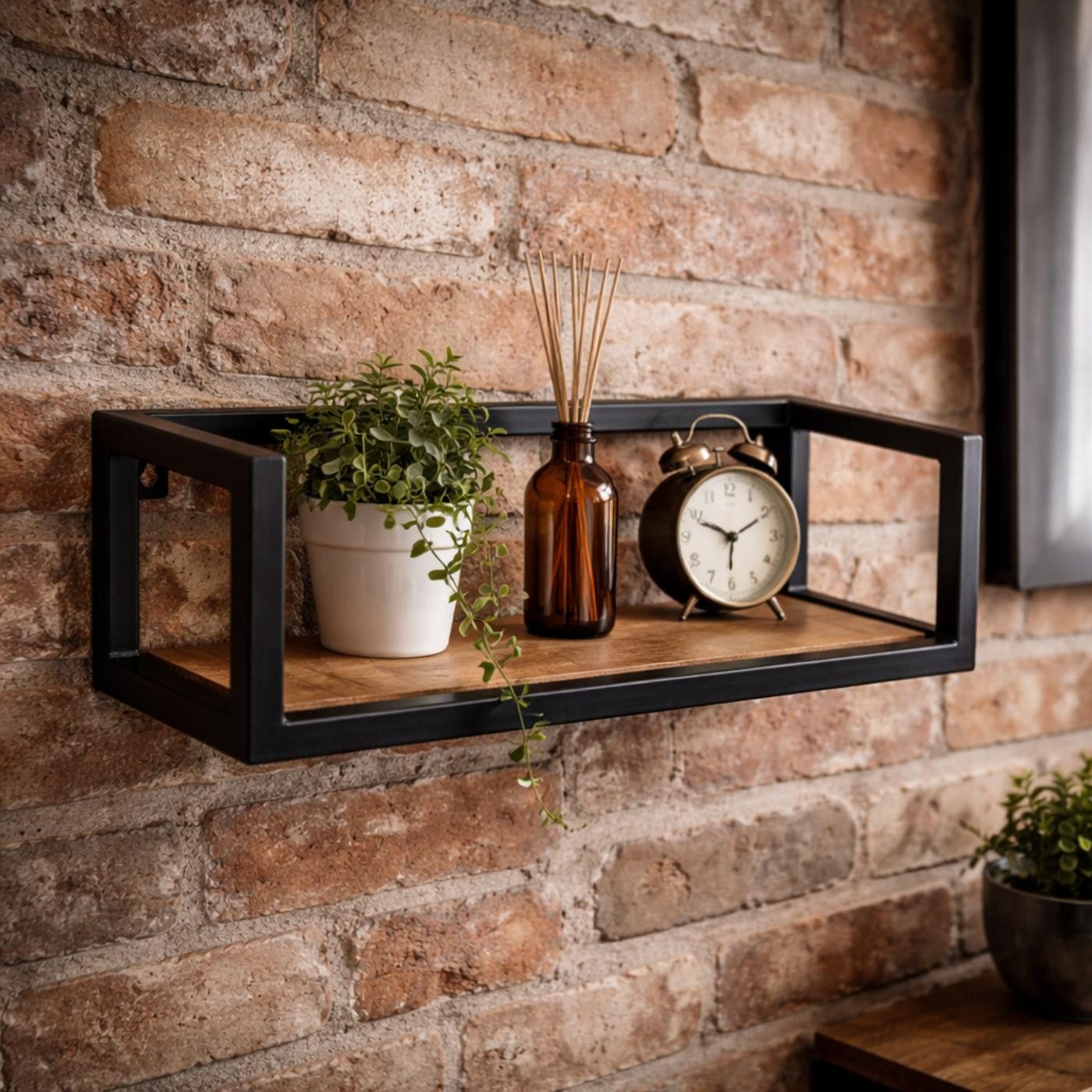 baario Wandregal Wandregal INDUSTRIAL 50x16, schwarz Holz Metall Küche Hängeregal Bad Wandboard