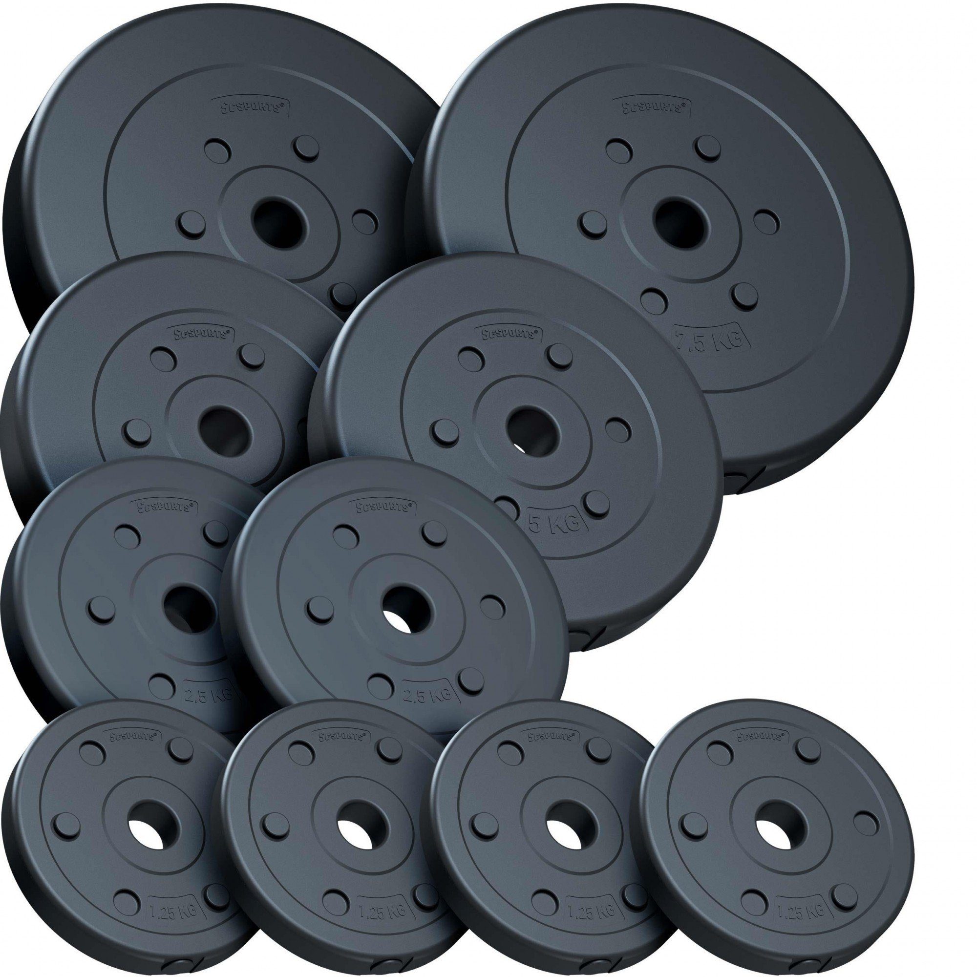 35 Ø Gewichte, 30mm (10002550-tlg) Hantelscheiben kg Set ScSPORTS® Kunststoff Gewichtsscheiben
