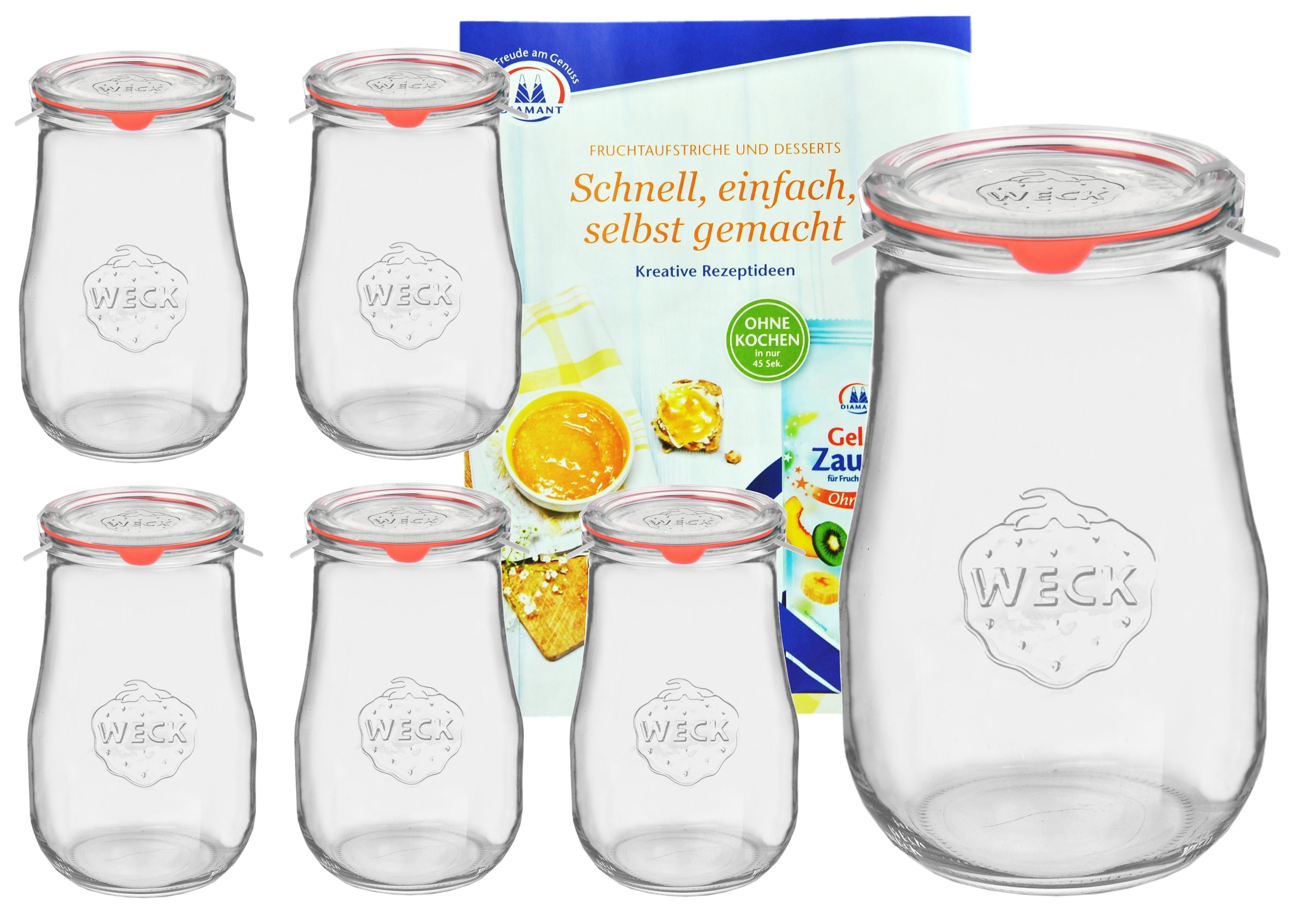 Weck Klammer, Einmachglas Set 6er Gläser Glasdeckel Einkochring 1750ml Tulpengläser Glas MamboCat