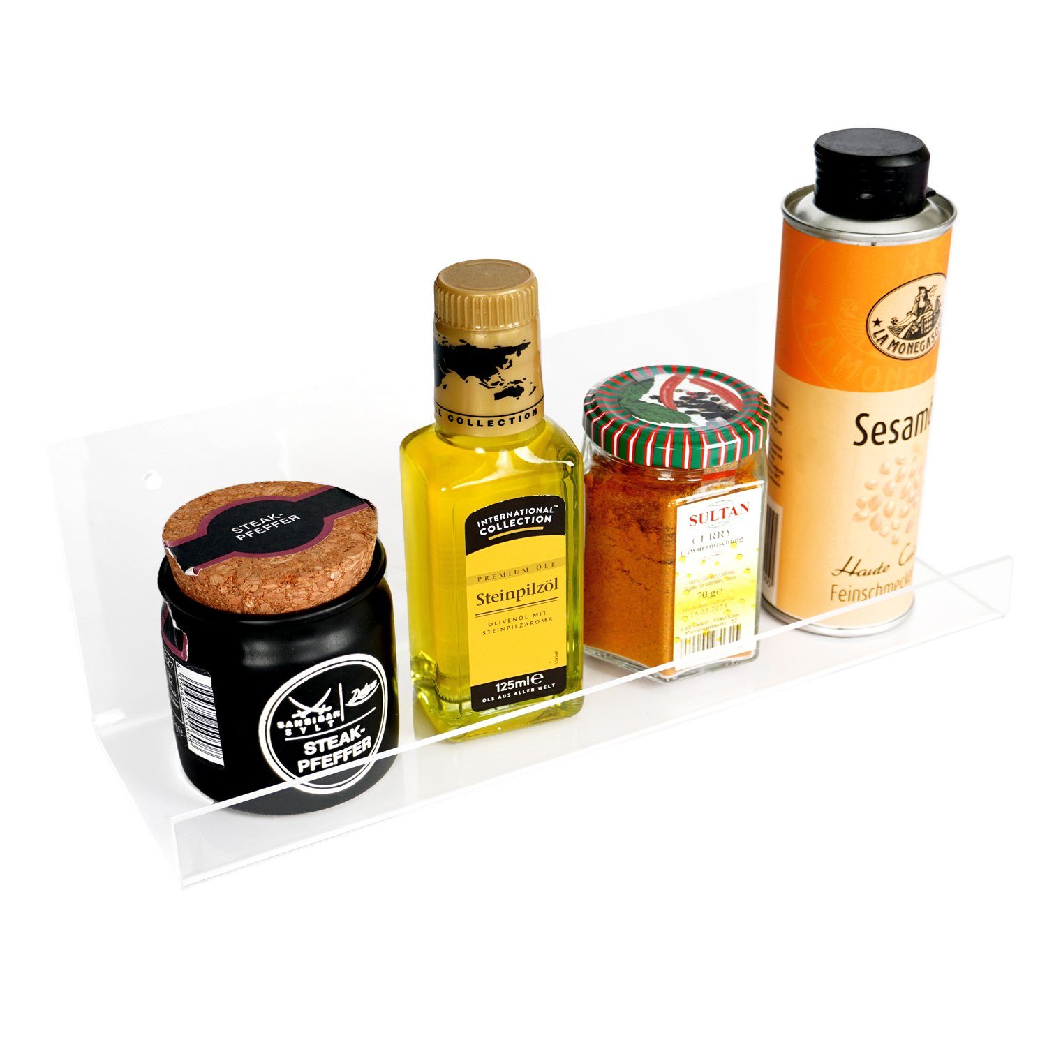 queence Gewürzboard Gewürzhalter aus Acrylglas - Regal für Gewürze - lokal produziert, 1-tlg., Mady in Germany - transparent - Inklusive Schrauben & Dübel