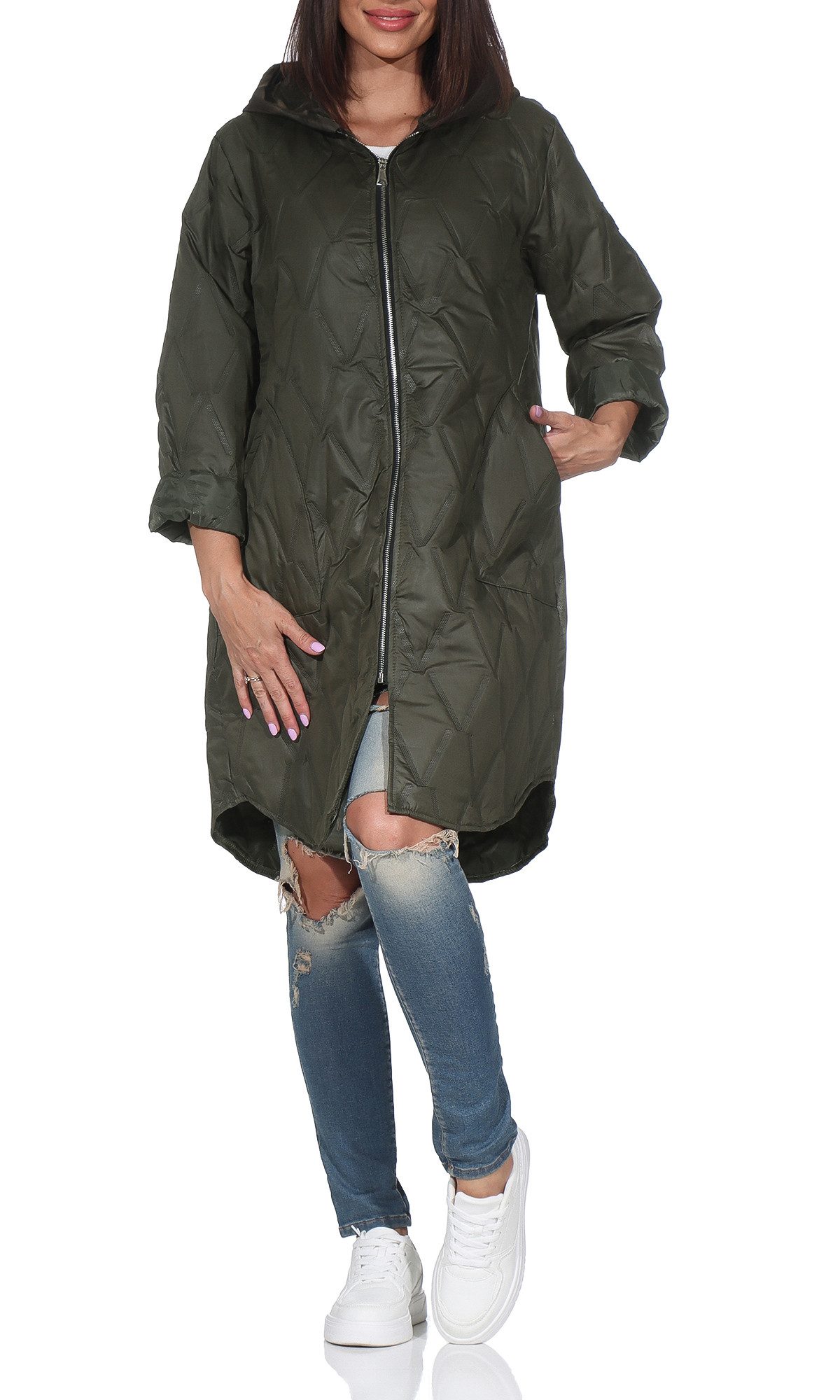 simaranda Langjacke Steppjacke lang stylischer Trenchcoat 5343 mit Kapuze
