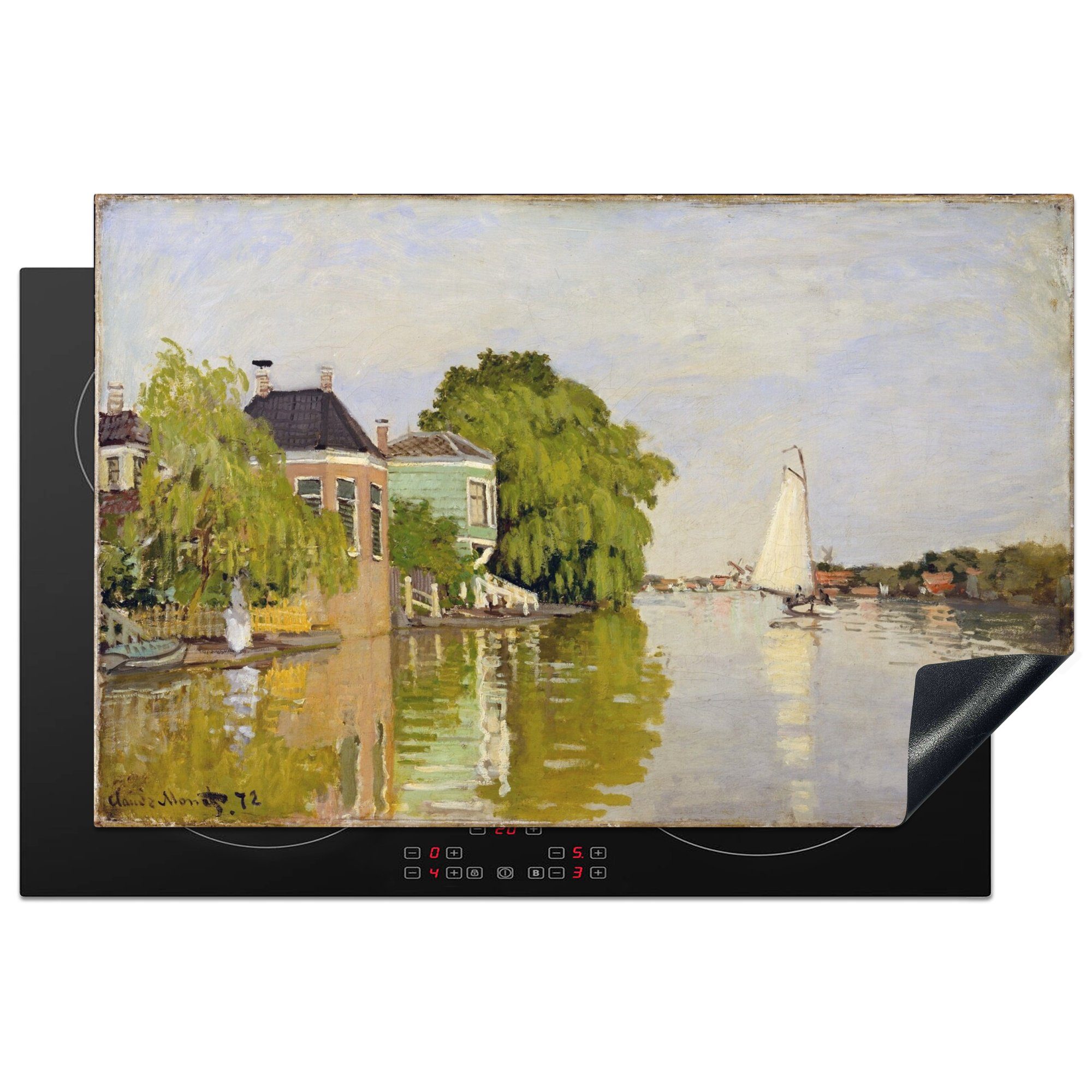 MuchoWow Herdblende-/Abdeckplatte Häuser küche, Vinyl, 81x52 Monet, die tlg), - Induktionskochfeld Schutz von an der cm, (1 Gemälde Ceranfeldabdeckung für Achterzaan Claude