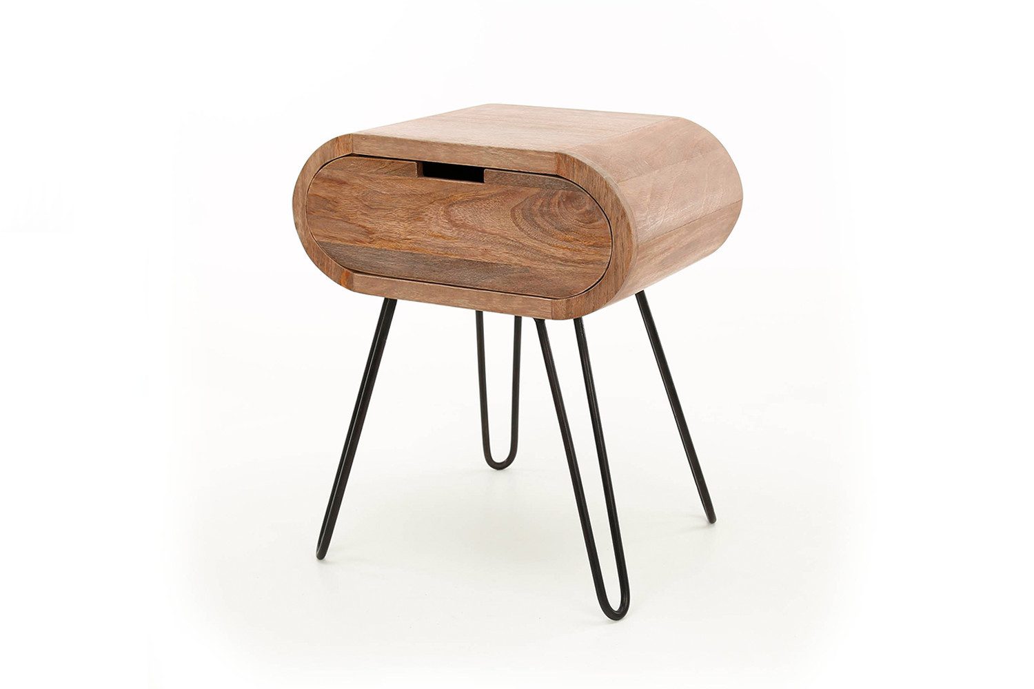 KAWOLA Nachttisch BAEL, Beistelltisch Mangoholz massiv braun 1 Schublade