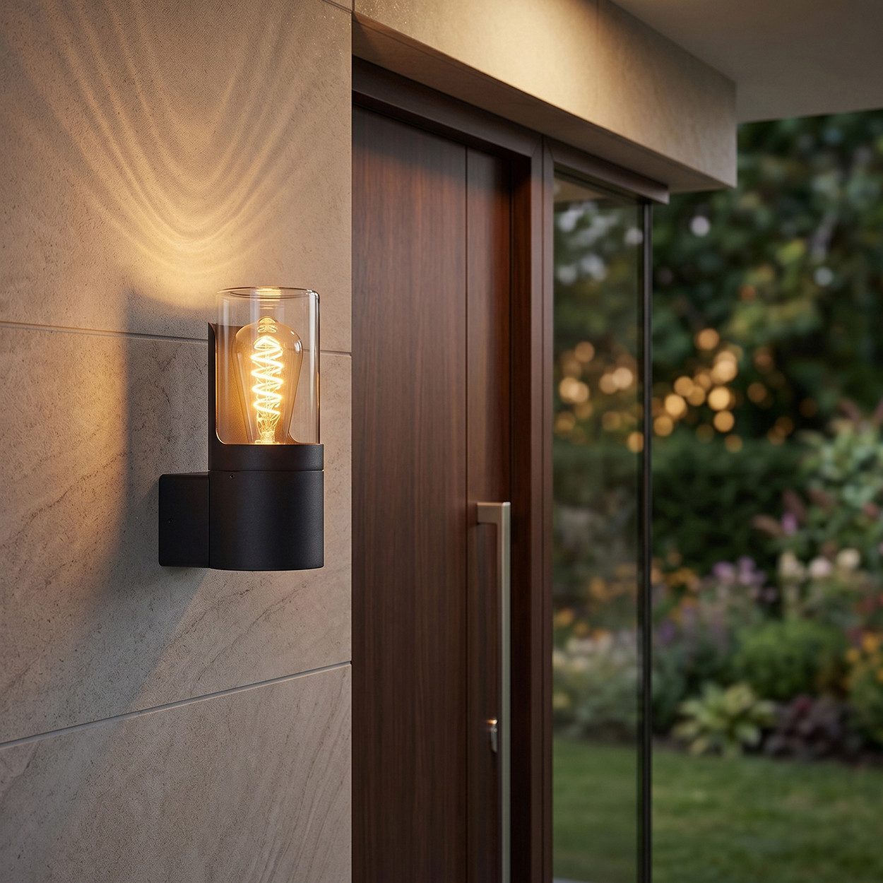hofstein Außen-Wandleuchte Außenleuchte aus Metall/Glas in Schwarz/Klar, ohne Leuchtmittel, Wandlampe für Terrasse/Hof, 1 x E27, ohne Leuchtmittel, IP44