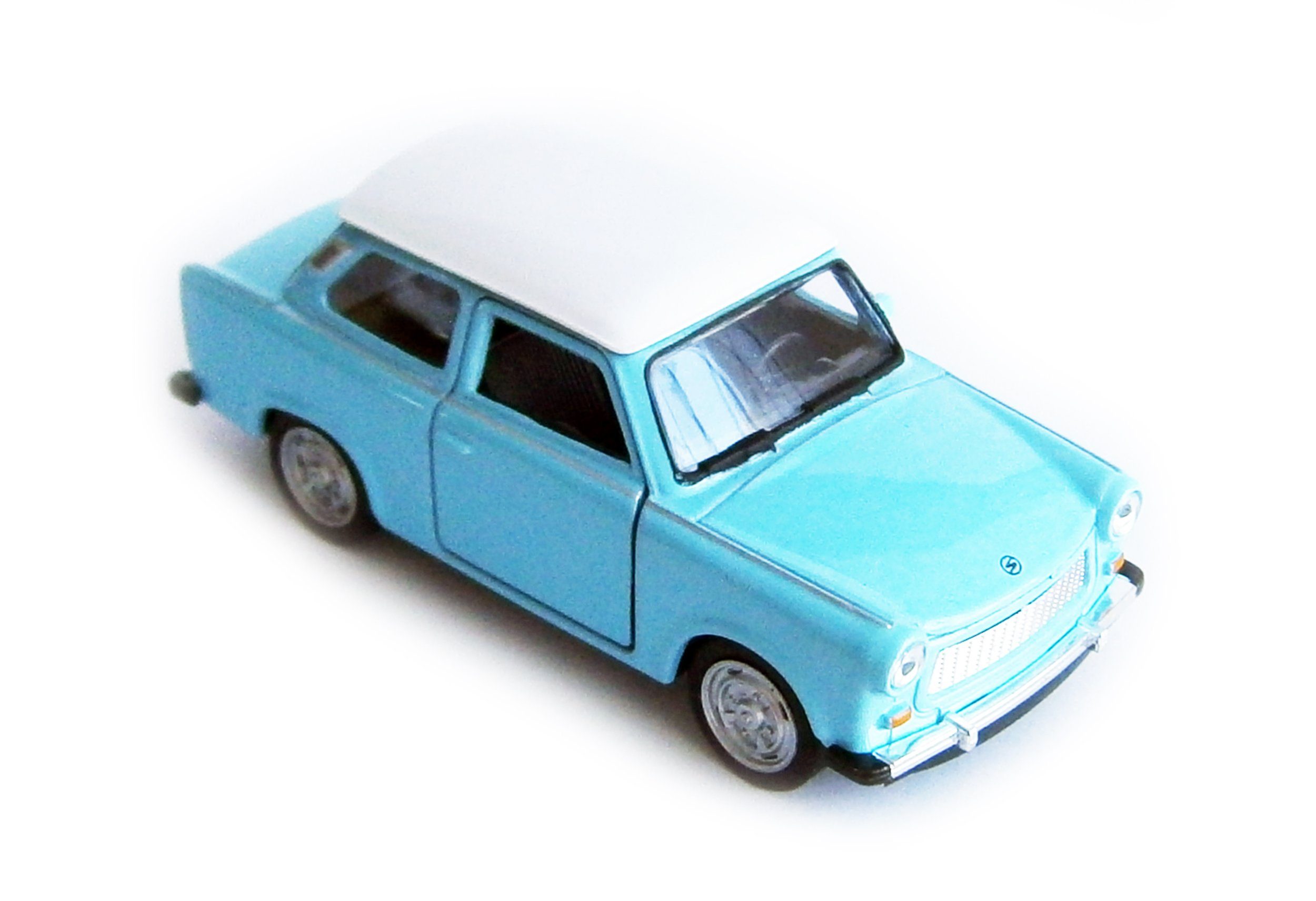 Welly Modellauto TRABANT 601 Modellauto 11,5cm Trabi Modell Auto 14 (Blau-Weiss), Spielzeugauto Welly Metall Kinder Spielzeug Geschenk