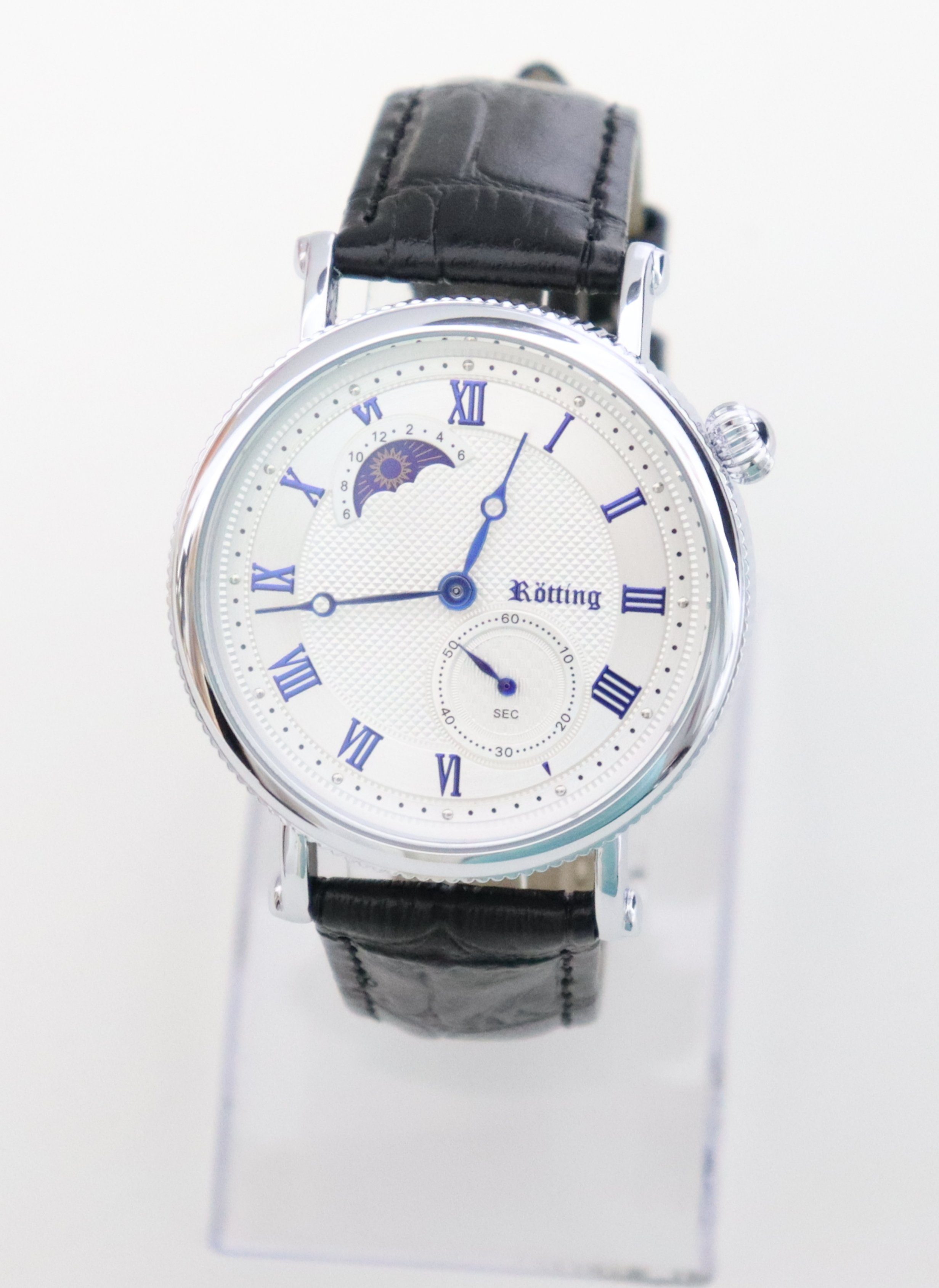 Rötting Design Quarzuhr Herrenuhr weiß silberfarb Ziffernbl Tag/Nacht Phase kleine Sekunde, Tag / Nacht Phasen Anzeige