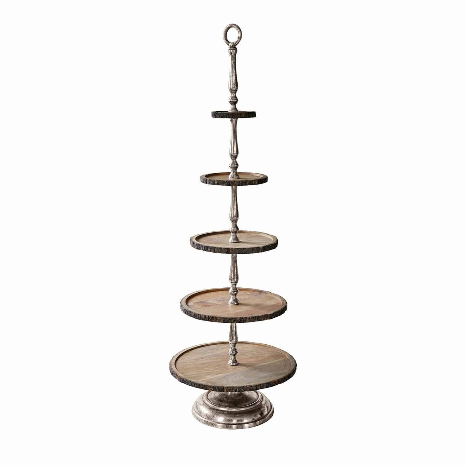 Mirabeau Etagere Etagere Clarette braun/silber, Ablagefläche: Mangoholz (mangifera indica), Gestell: Aluminiumguss
