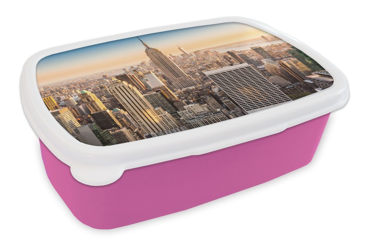 York MuchoWow New - Brotdose Kunststoff Erwachsene, Nebel Brotbox Skyline, für Lunchbox (2-tlg), Kunststoff, Mädchen, Snackbox, Kinder, rosa -