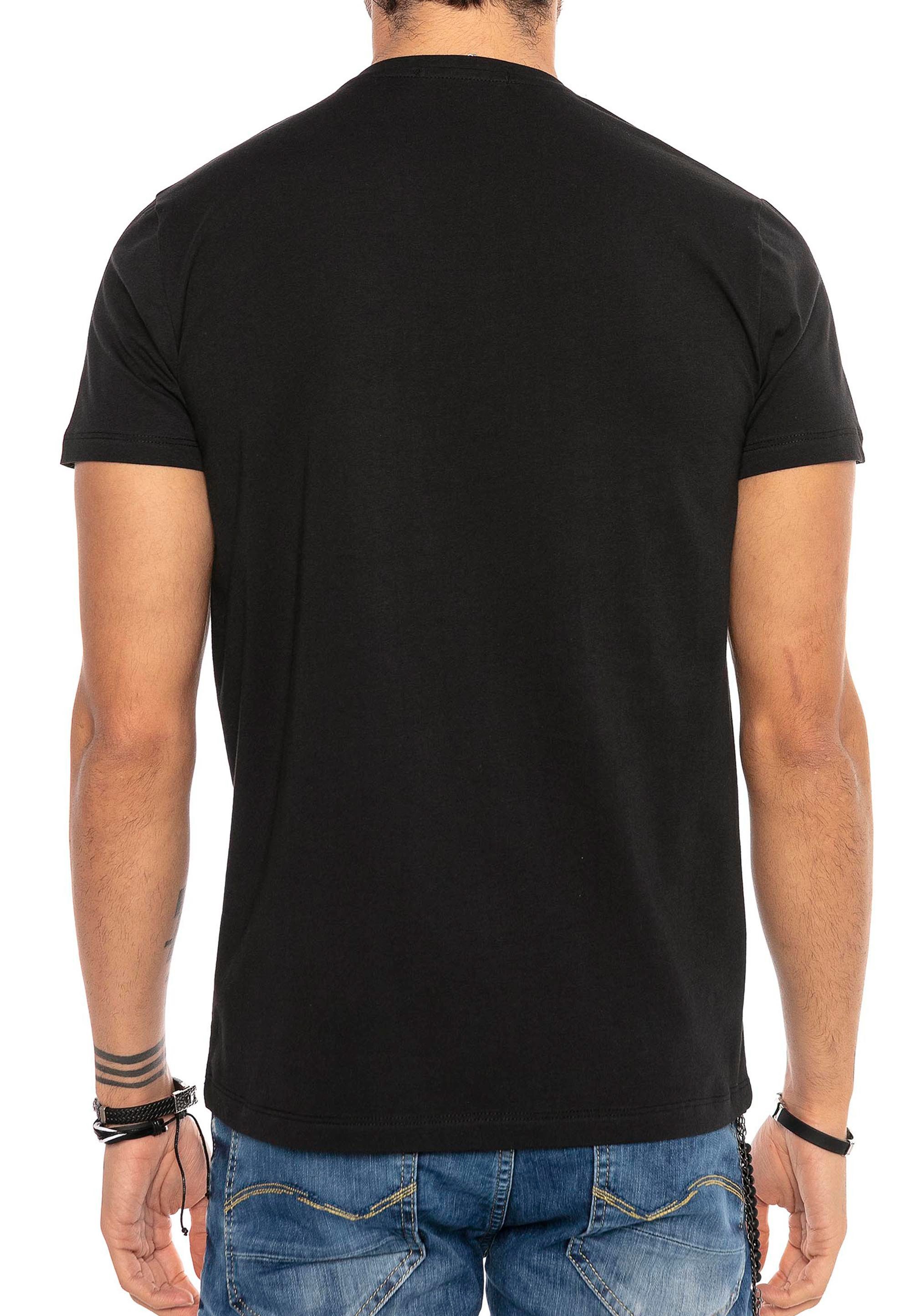 RedBridge T-Shirt T-Shirt mit Kontrasttasche und Print – Regular Fit, 100 % Baumwolle