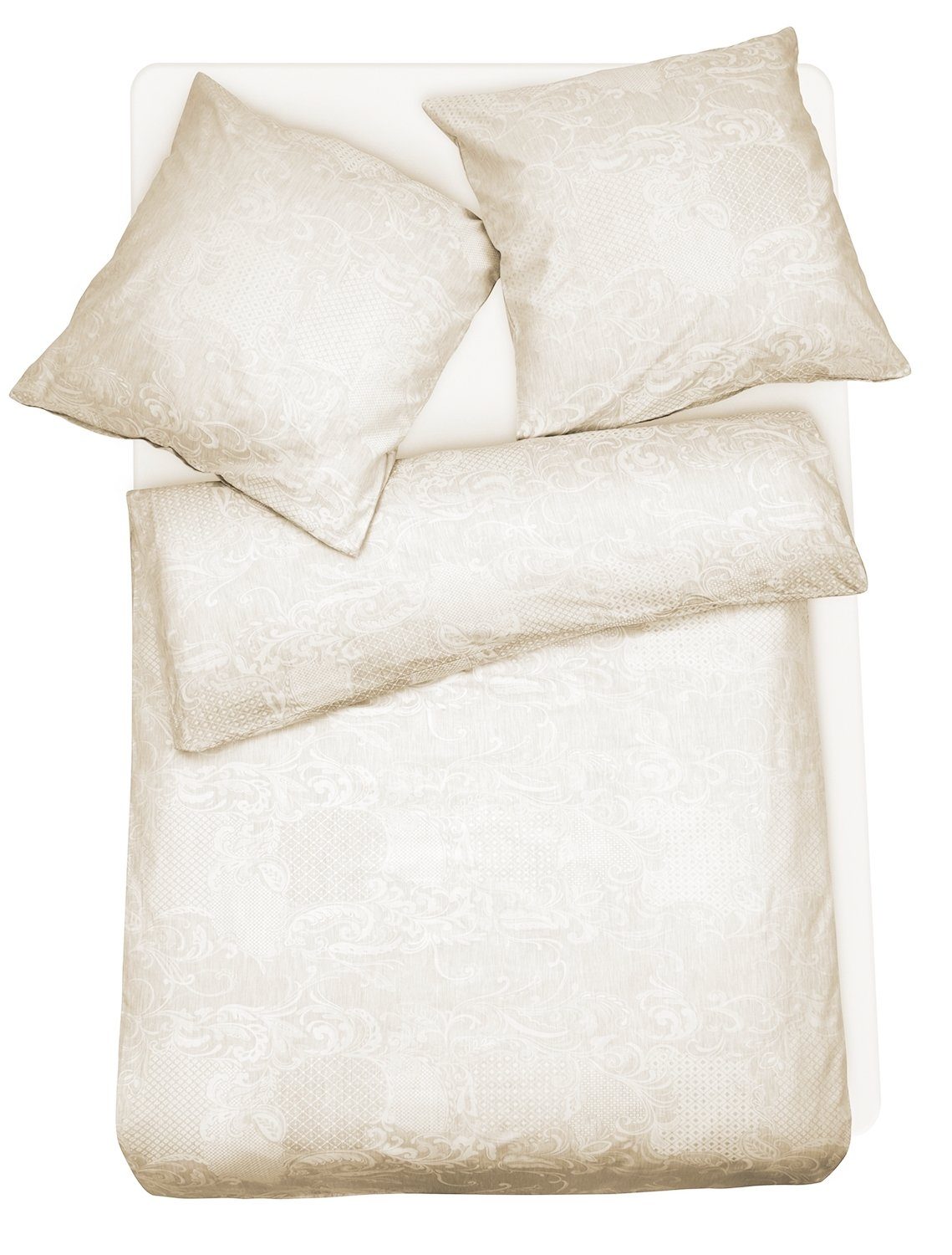 Bettwäsche Elegante Damast Bettwäsche Ornamente Hotelbettwäsche Bettbezug Set, Carpe Sonno, Damast, 2 teilig, Damast Bettwäsche 135x200 Bettwäsche Baumwolle Creme