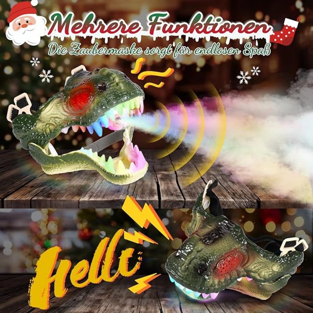 POPOLIC Verkleidungsmaske LED Maske Halloween-Spielzeug, Grinch Maske Erwachsene, (Dinosauriermaske, 1-tlg., mit Spray und LED weihnachtsmaske für Maskerade Cosplay), beleuchtete Gesichtsmaske für Kinder Männer Frauen Weihnachten Party