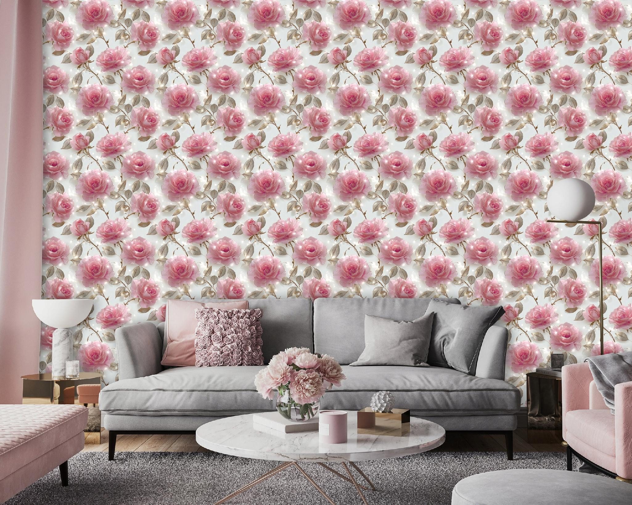 Wallarena Fototapete Blumen rosa Vlies strapazierfähig UV-beständig Wohnzimmer, glatt, 50 x 1000 cm