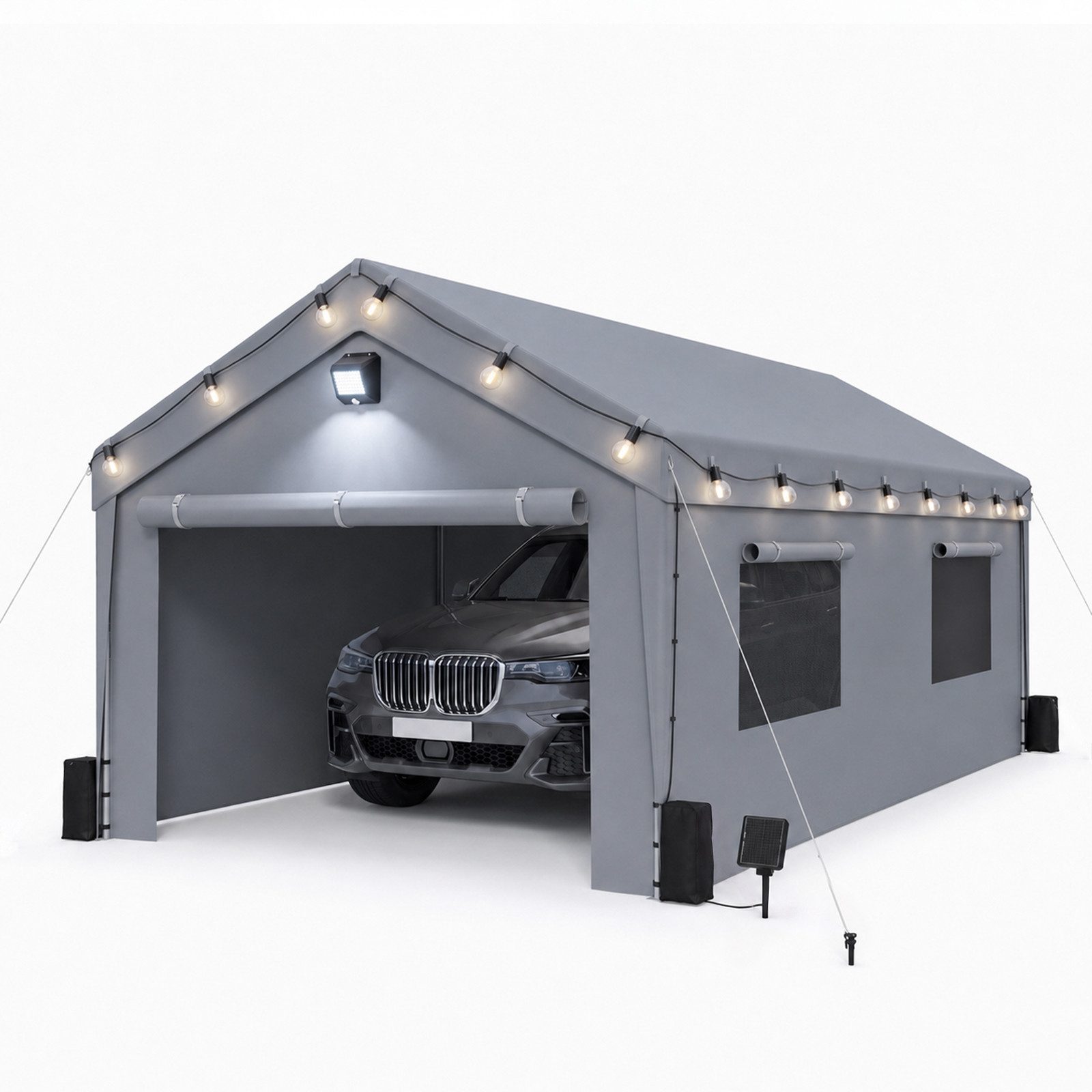 Hausright Einzelcarport 3x6m Carport Zeltgarage UV-beständig wasserdicht mit Seitentüren, 270 cm Einfahrtshöhe, (Carport), Solar-Lichterketten und Bewegungsmelder-Leuchten