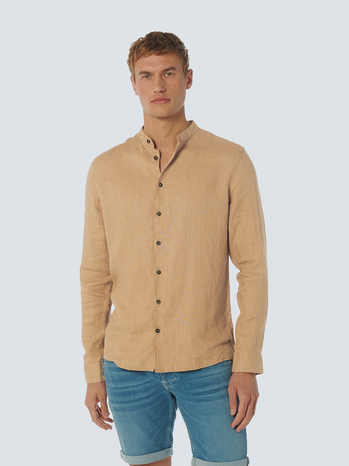 NO EXCESS Langarmhemd Shirt Granddad Linen Solid