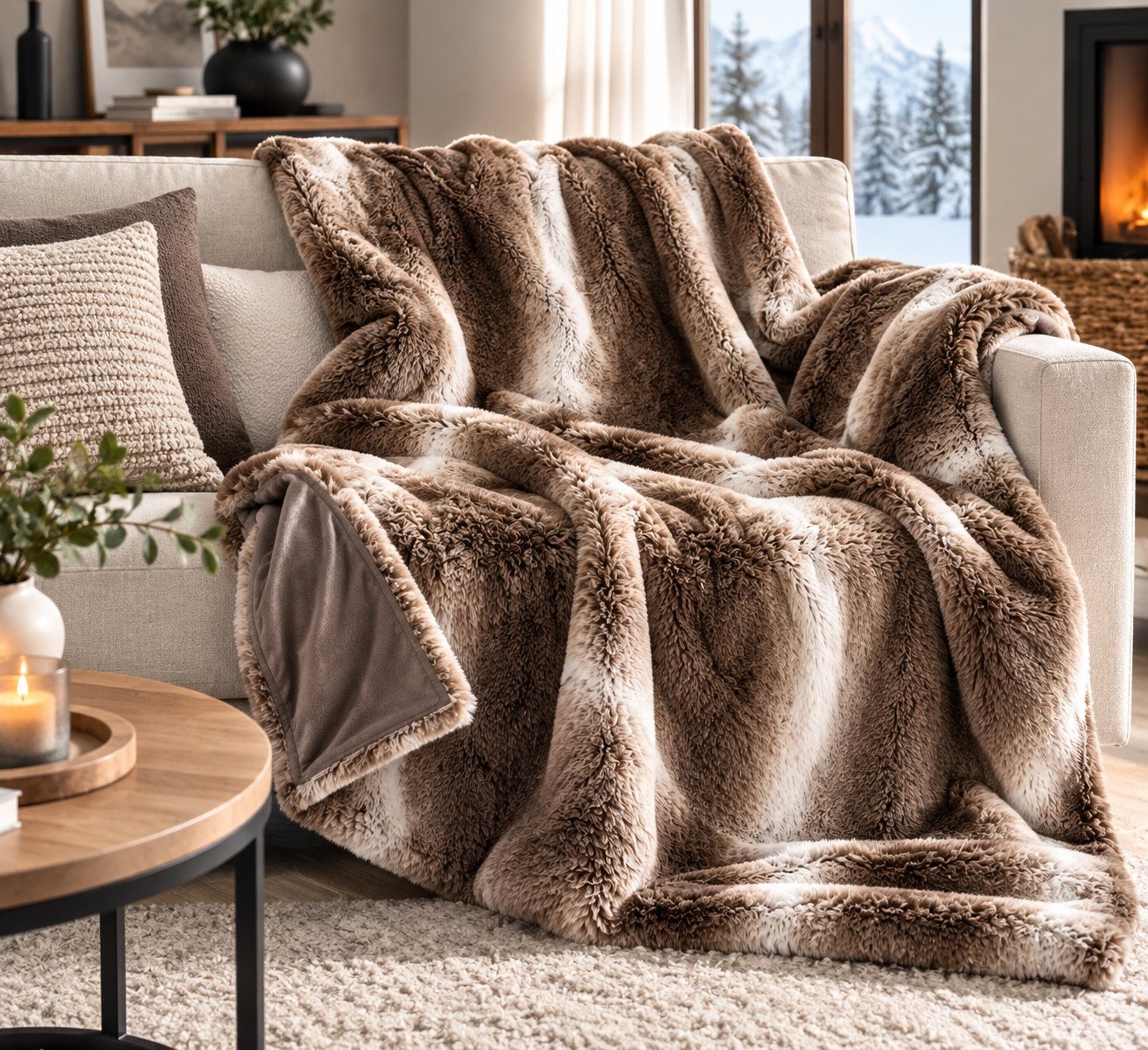 Wohndecke Fell-Imitat Kuscheldecke Bett-Überwurf Tagesdecke, heimtexland, Chalet Sofadecke I kuschelig warm I 150x200 cm