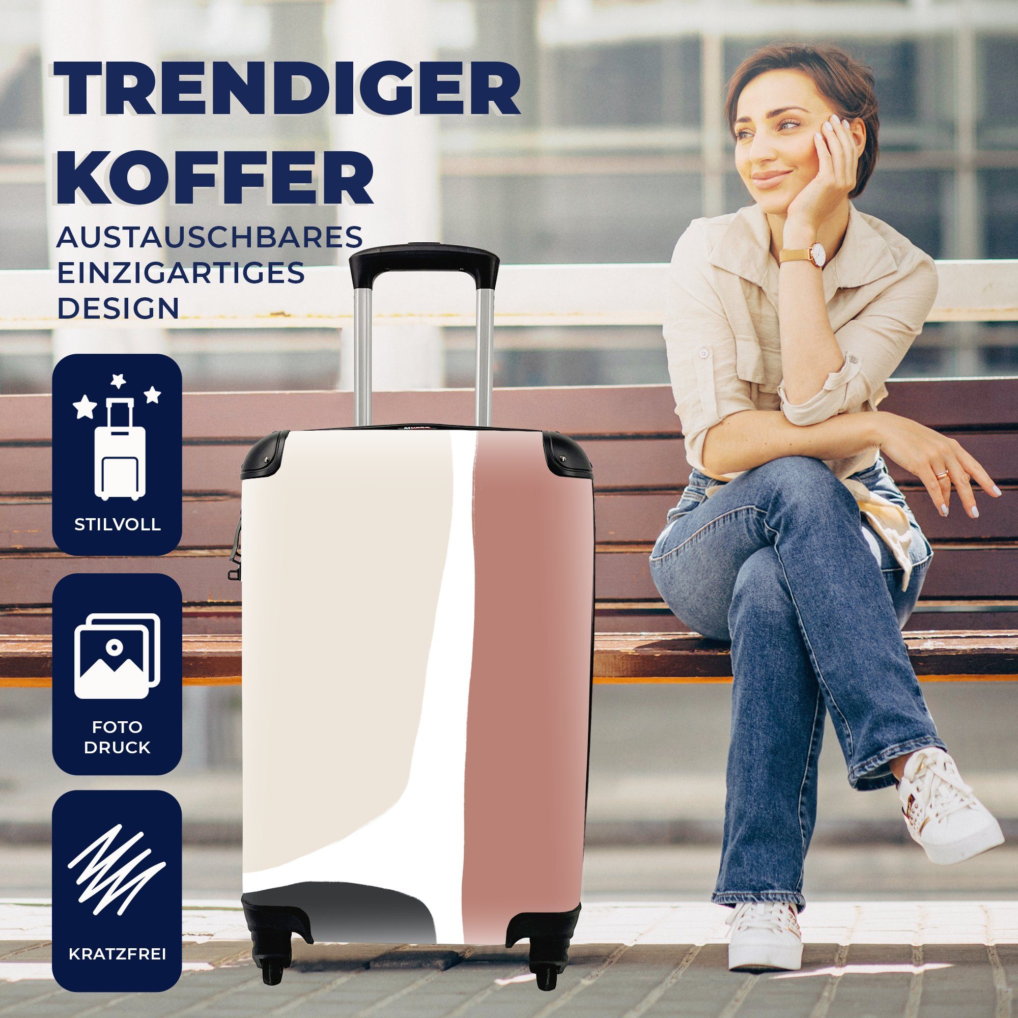 MuchoWow Handgepäckkoffer Handgepäck Pastell Rollen, rollen, - 4 Trolley, - für Abstrakt Reisekoffer mit Reisetasche Ferien, Design