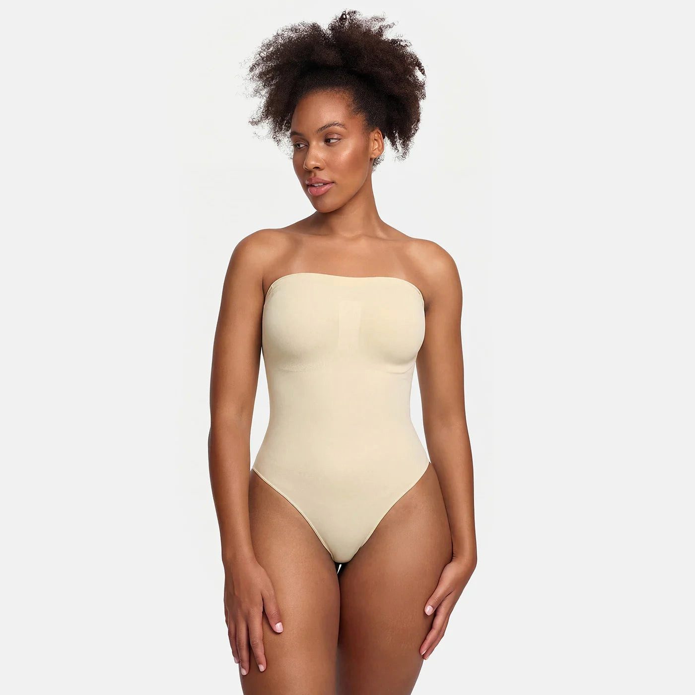 cfab (creamy fabrics) Miederbody Trägerloser Bodysuit Sculpting Shapewear mit Slip-Oatmeal-3XL (1-tlg) Figurformend