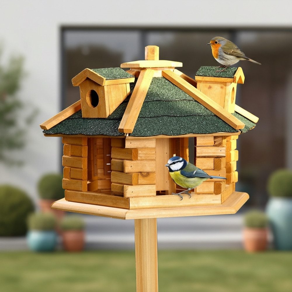 Mucola Vogelhaus XXL 48 CM Vogelfutterhaus Vogelhäuschen Futtersilo Vogelvilla, Inkl. aufklappbaren Futterspender