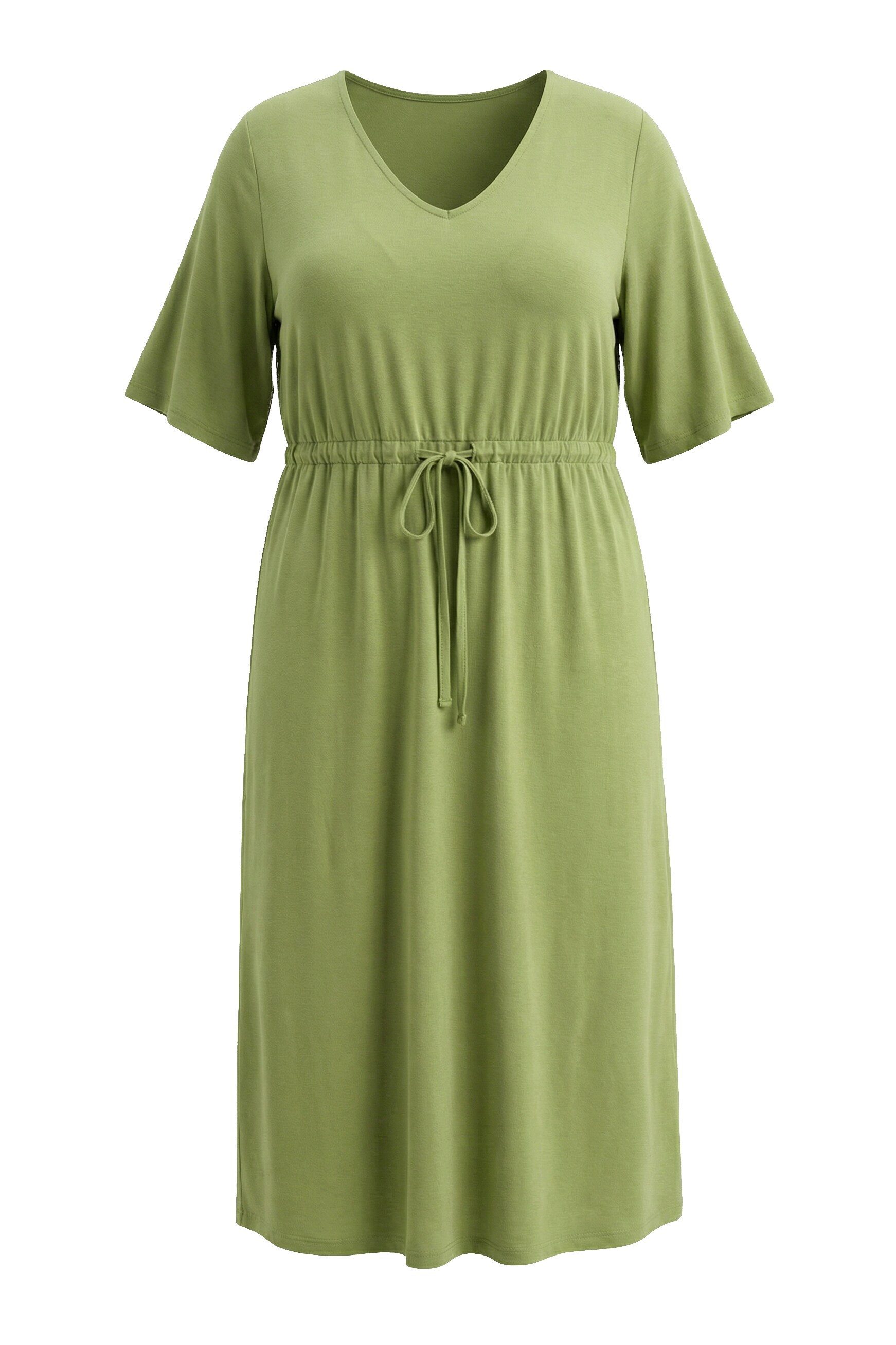 Ulla Popken Midikleid Maxikleid A-Linie V-Ausschnitt Halbarm